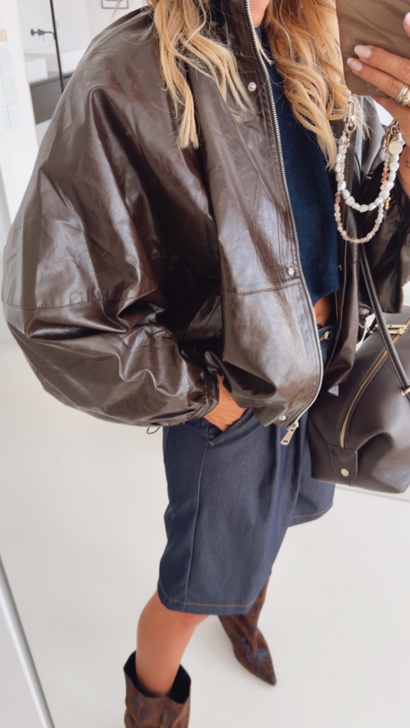 Loose Midi Jacke in Lederoptik
