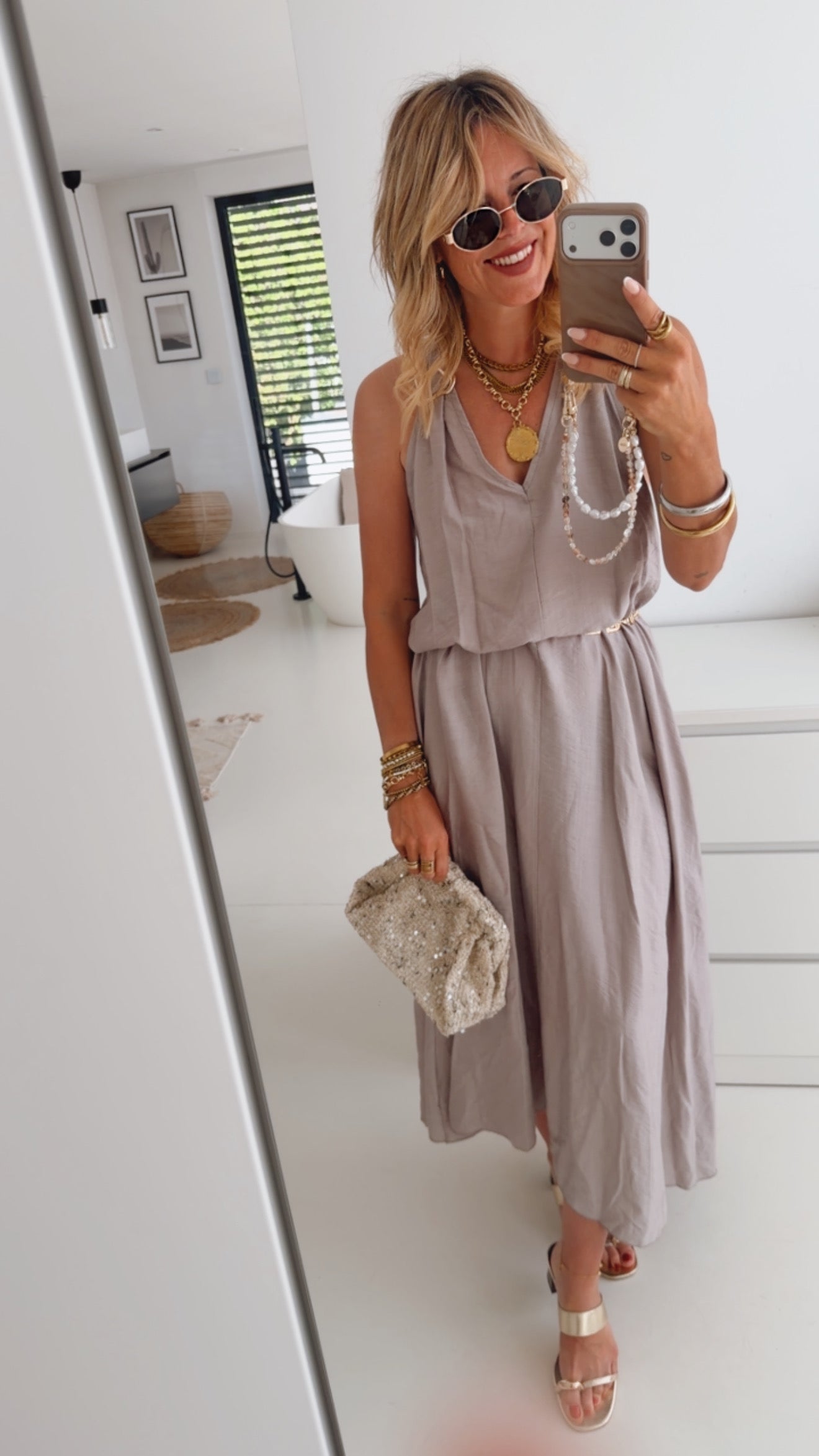 Long Kleid Golden Detail