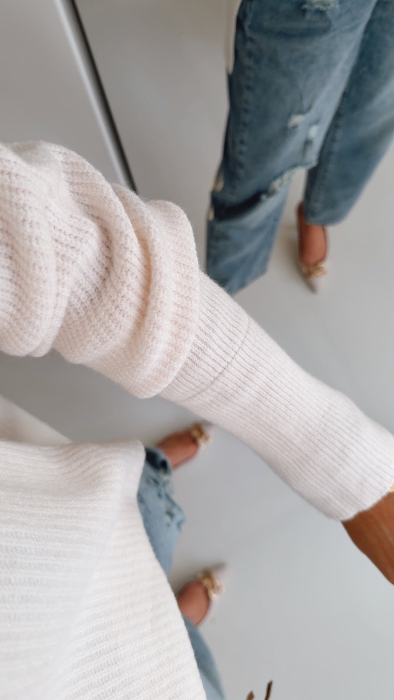 Ribbed Strick Pulli Umschlagarm