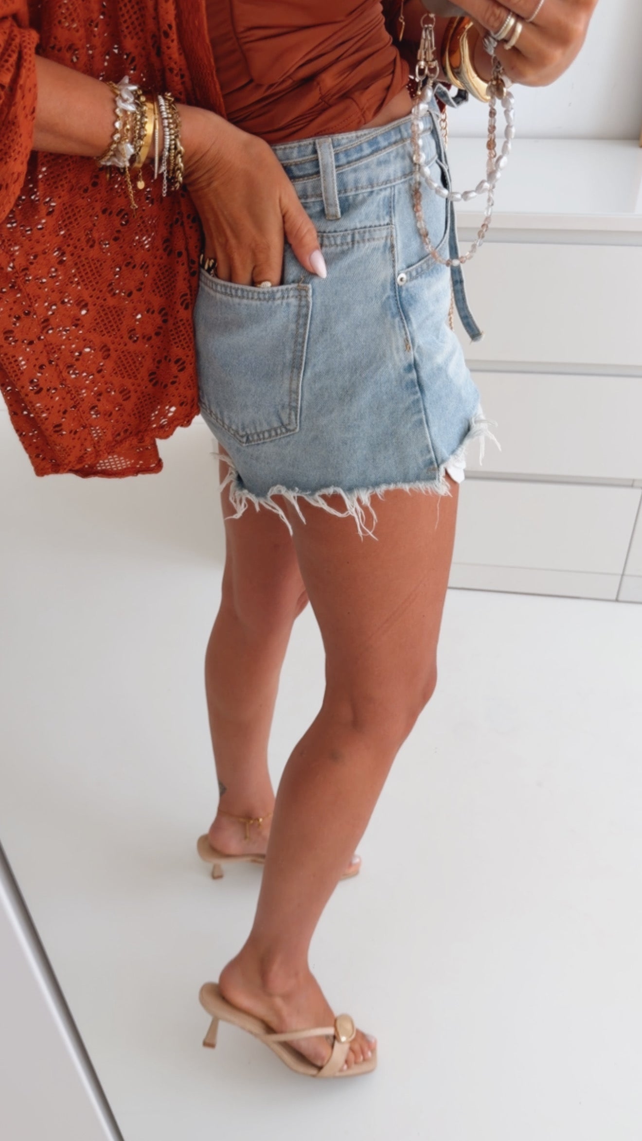 Jeans Shorts Mit Bindegurt