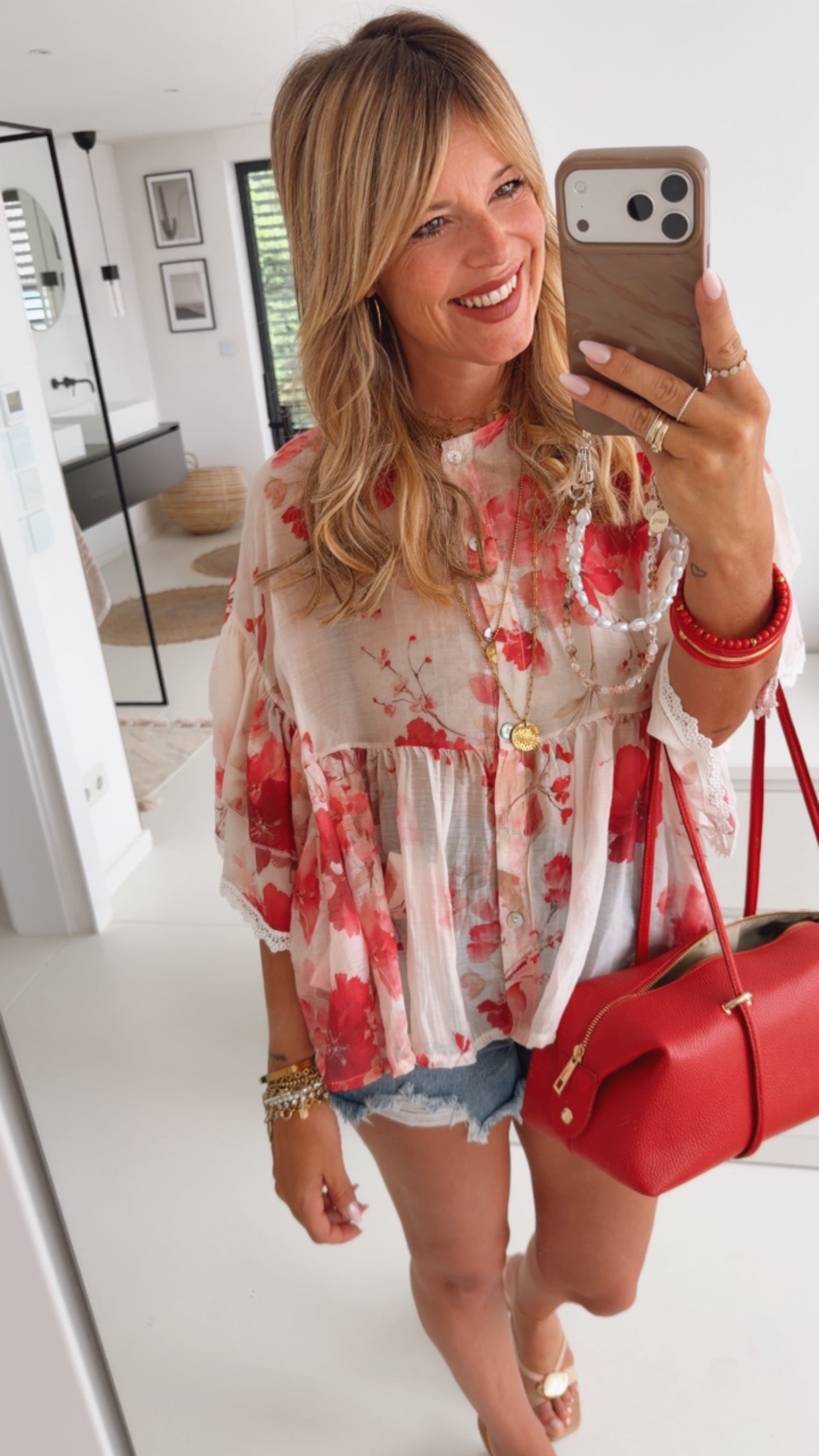 Sheer Bluse Volant Ärmel