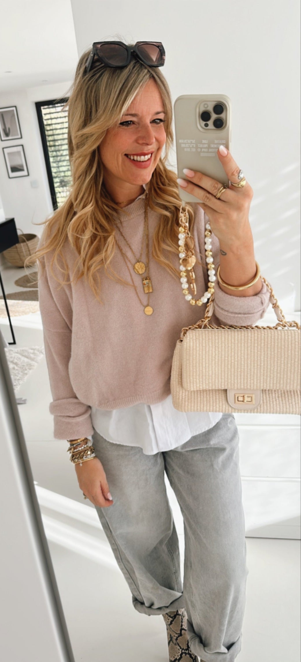 Midi Pulli Roundneck mit Umschlagarm