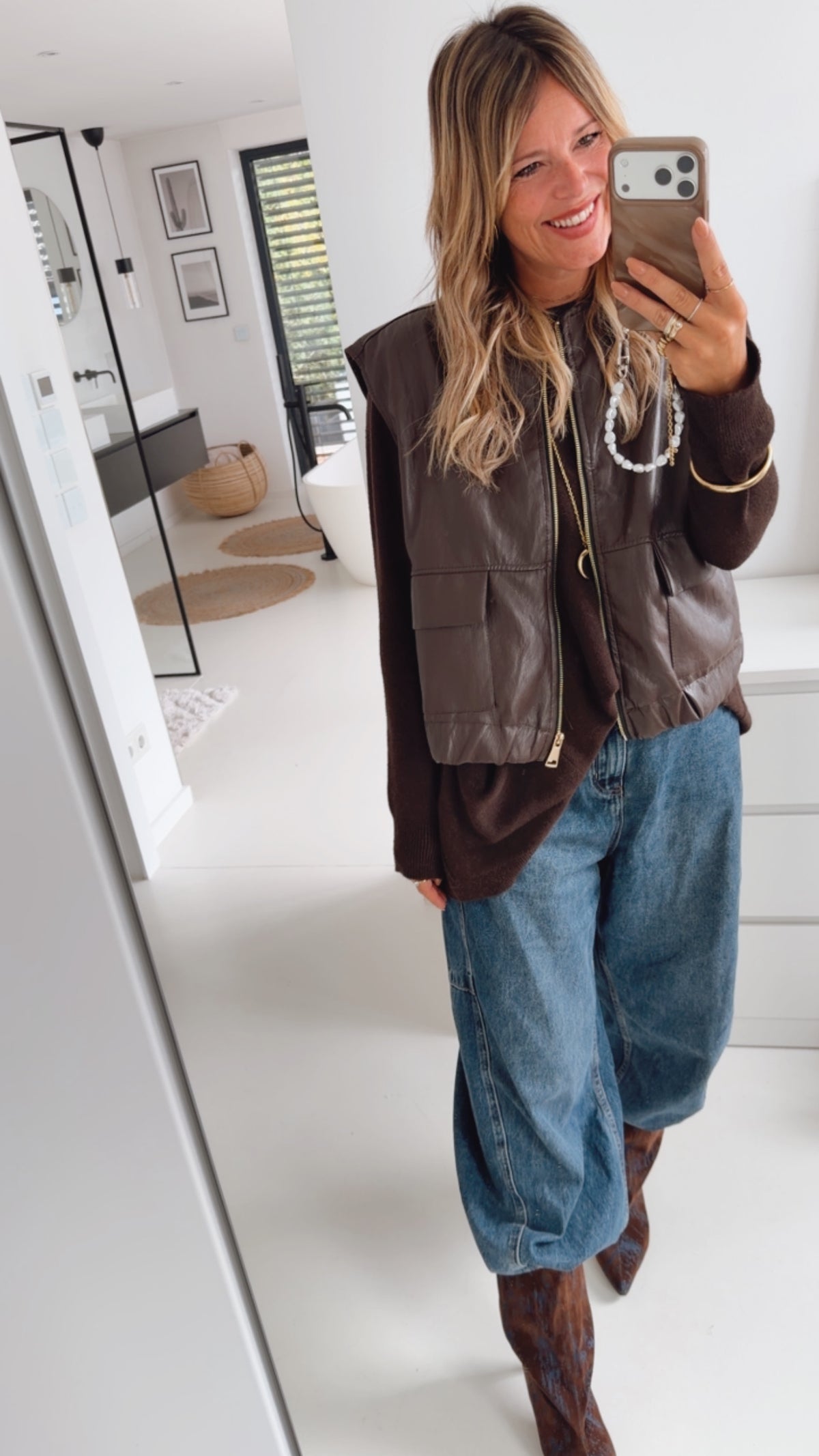Zip Weste Lederoptik