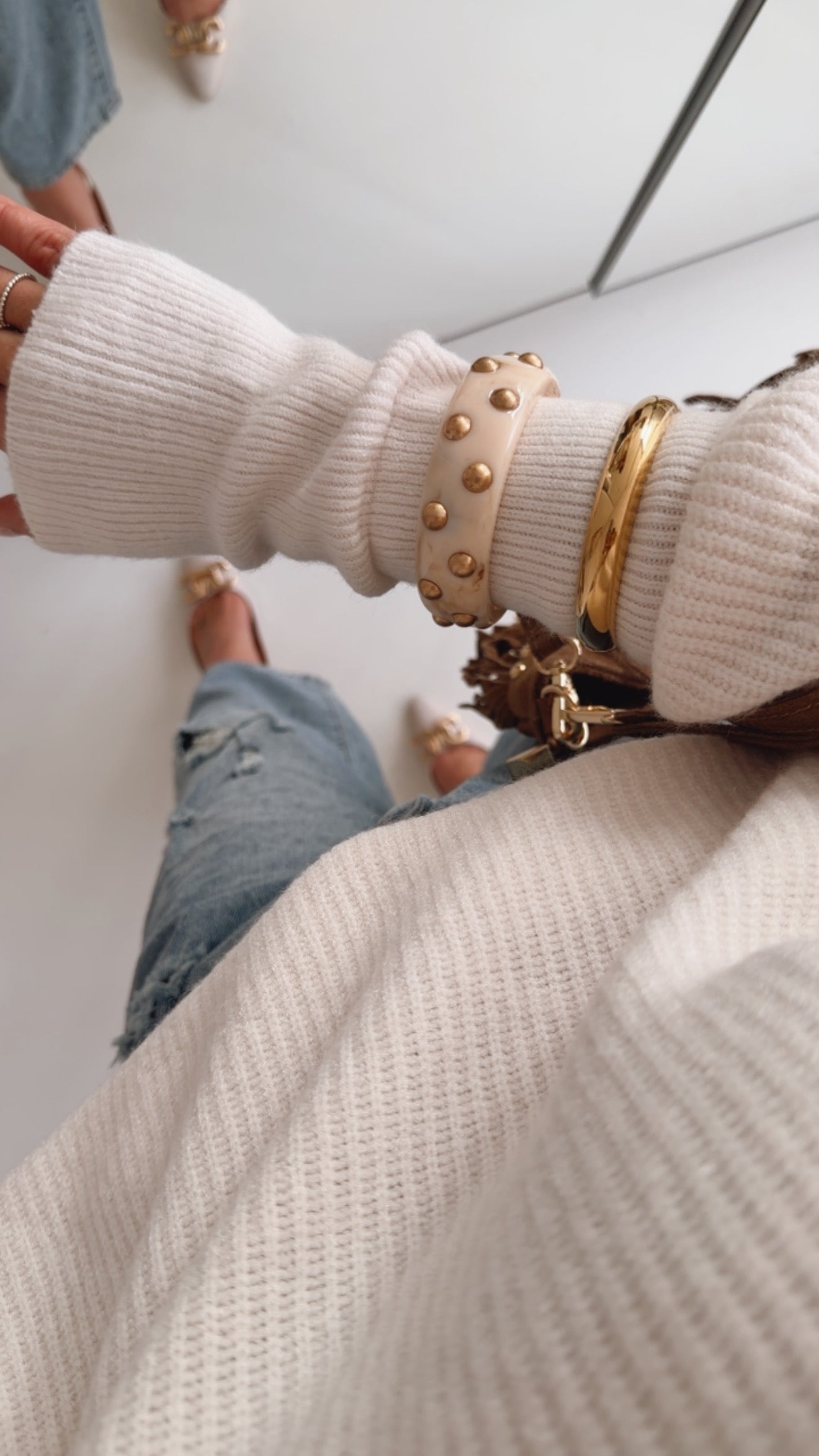 Ribbed Strick Pulli Umschlagarm