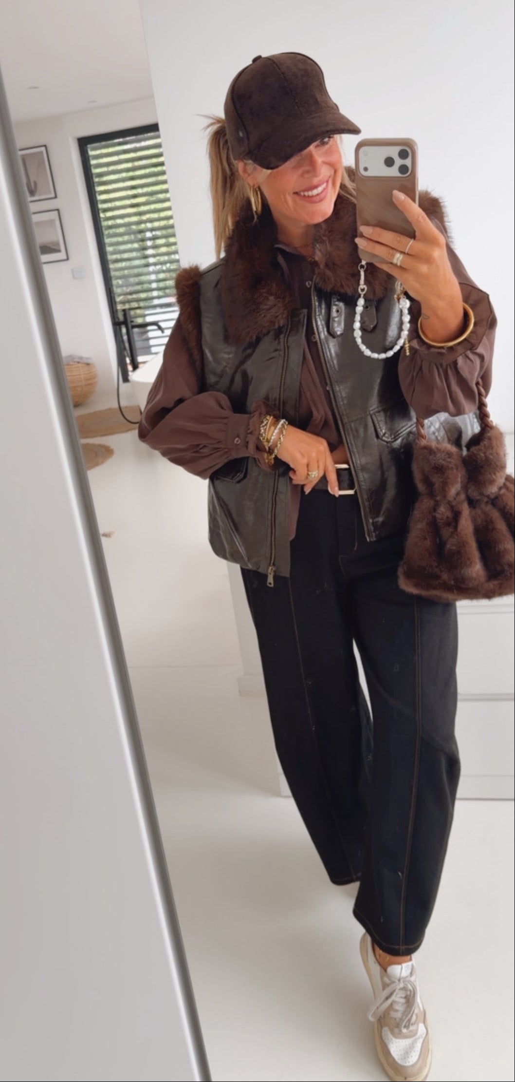 Lederoptik Weste Mit Fluffy Details