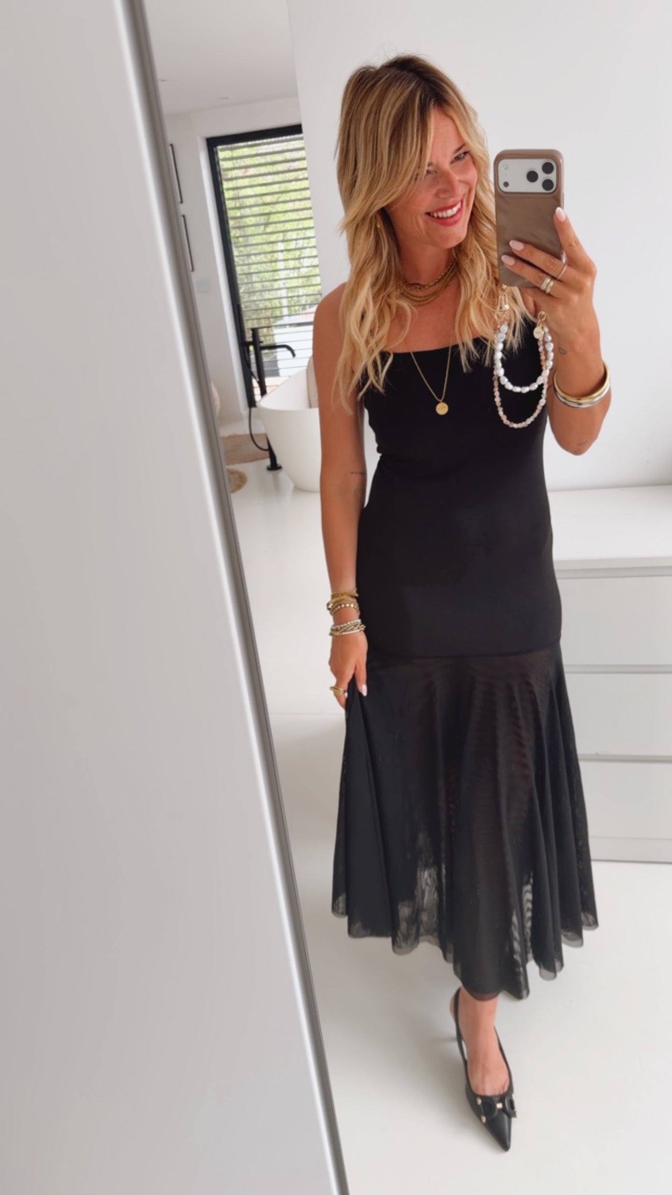 Fitted Spaghettikleid mit Tüll