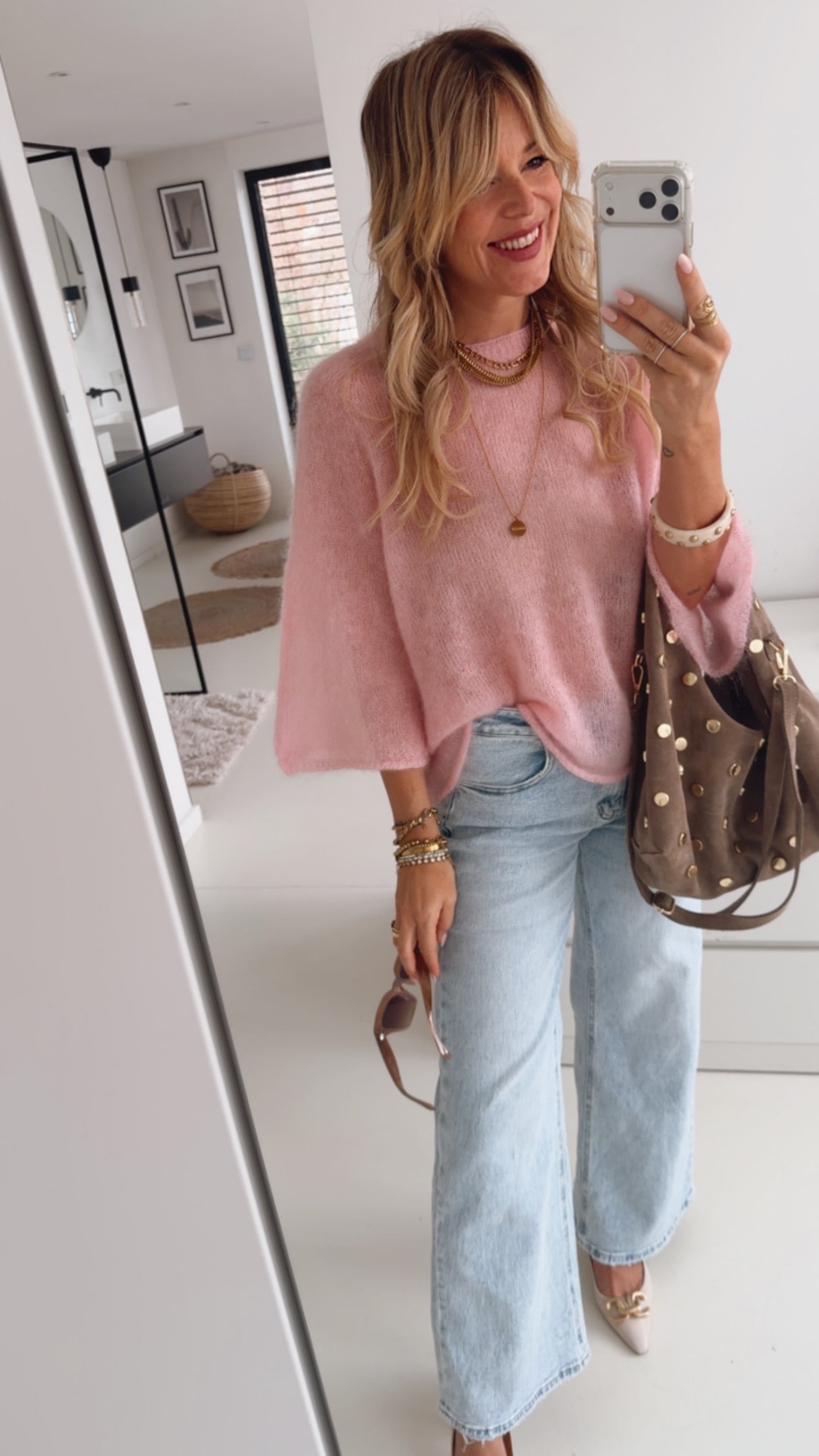 Midi Soft Strick Pulli Dreiviertelarm