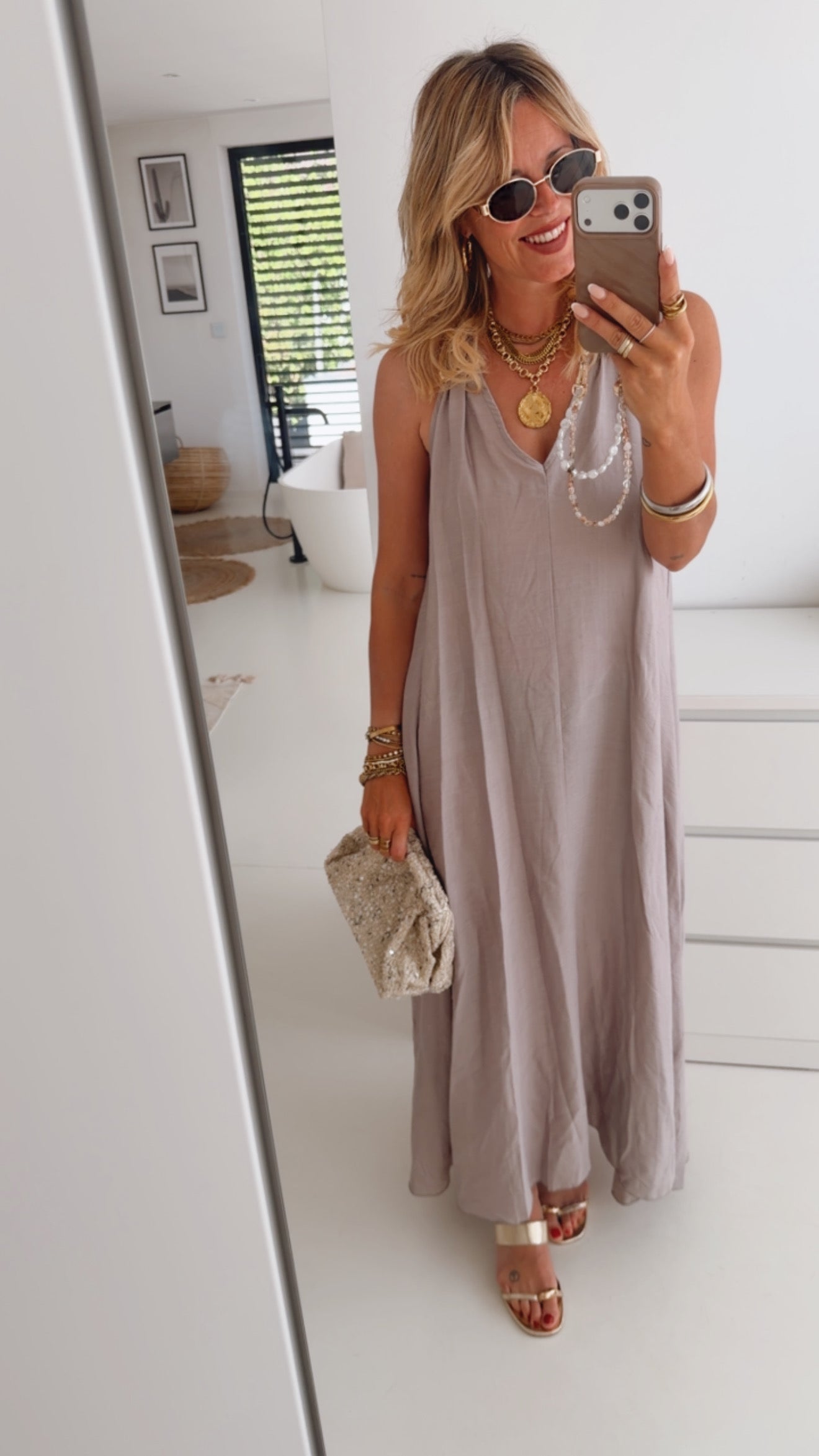 Long Kleid Golden Detail