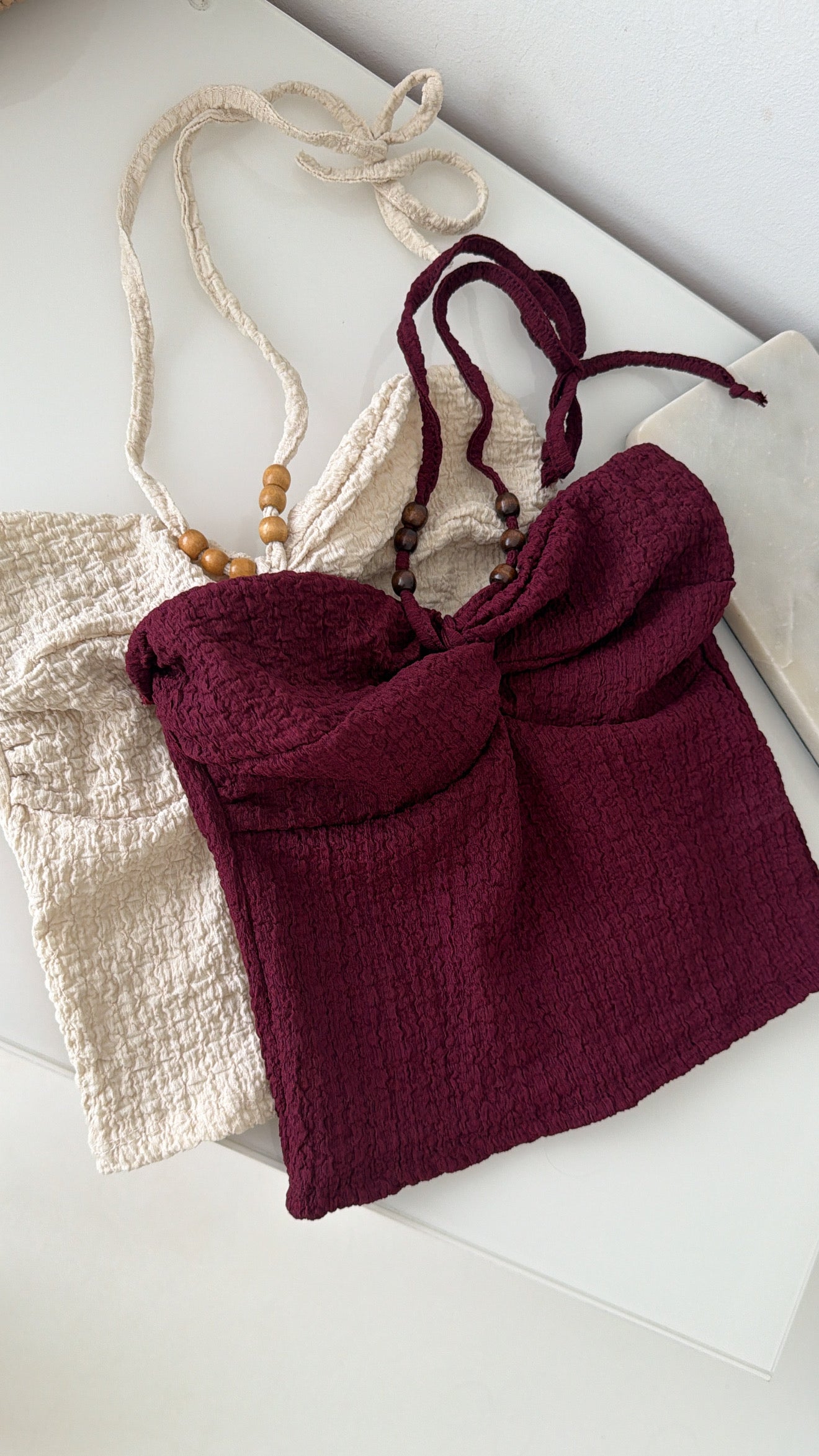 Bandeau Crinkle Top Pearls