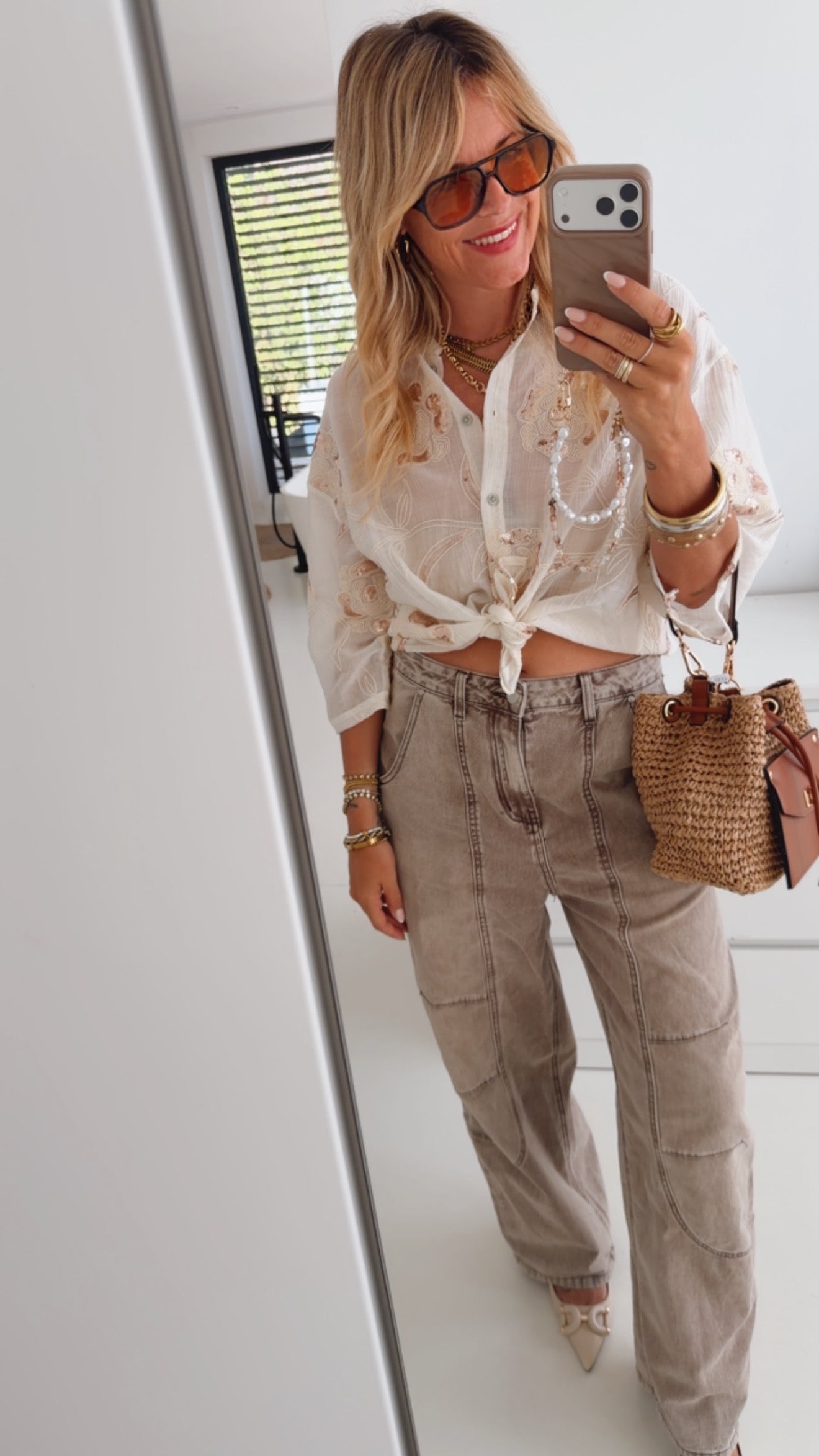 Hemd Bluse Pailletten Flowers