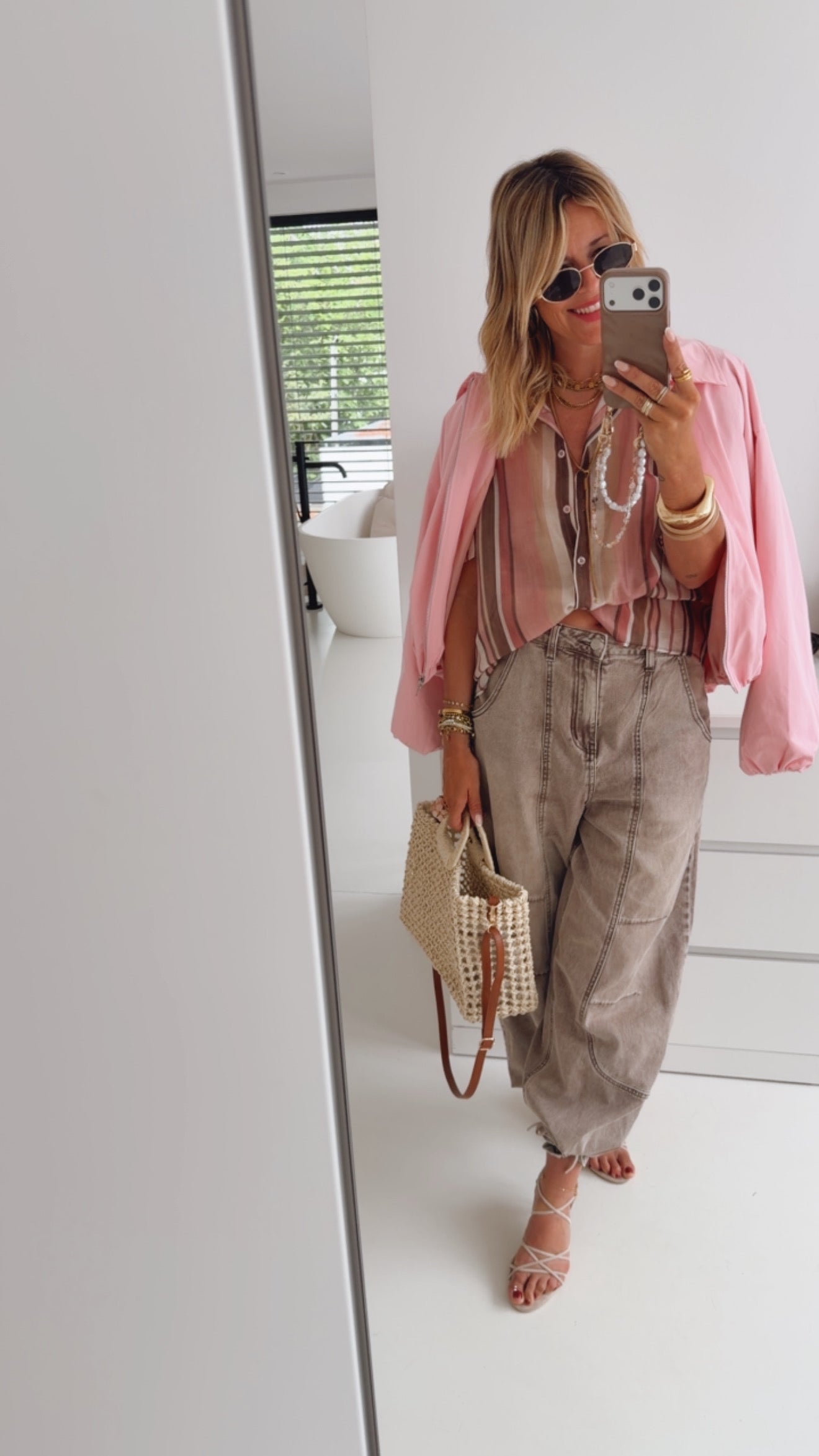 Transparent Hemd Bluse Kurzarm Irregular Stripes