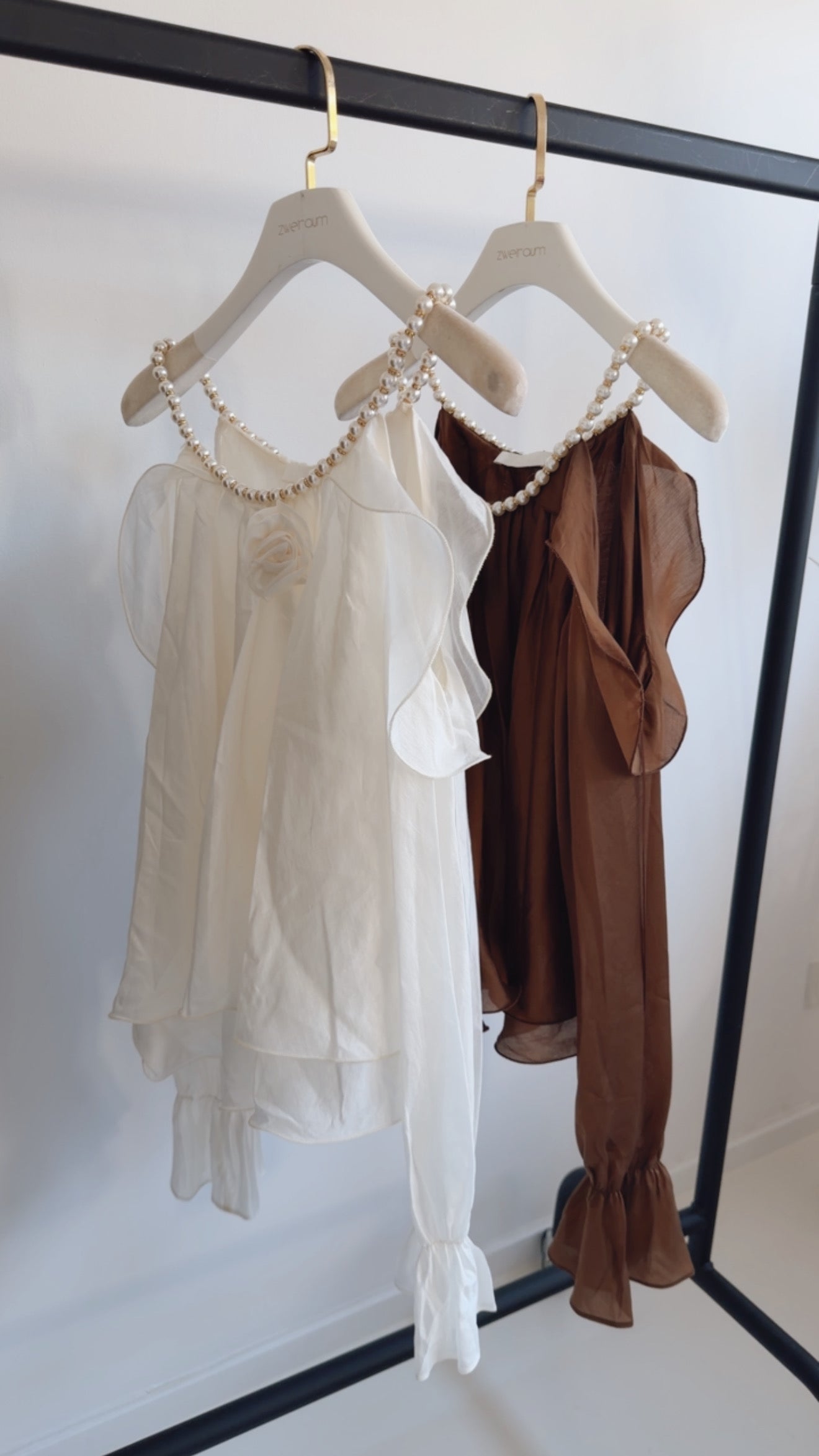 Offshoulder Shirt Pearls and Volants