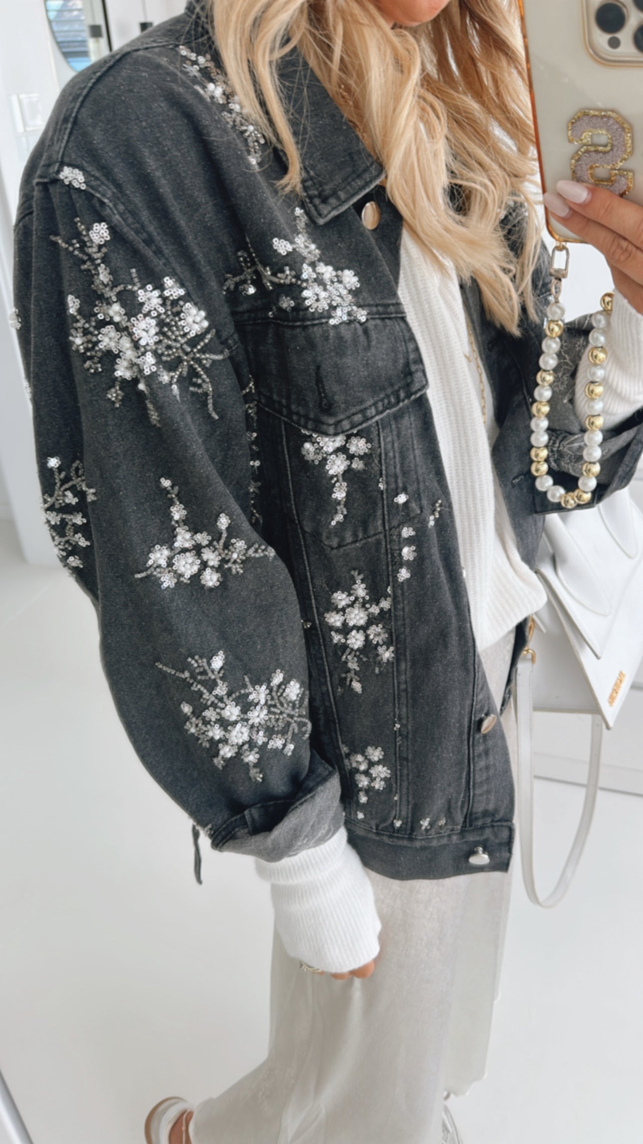 Jeans Jacke Pailletten Flowers