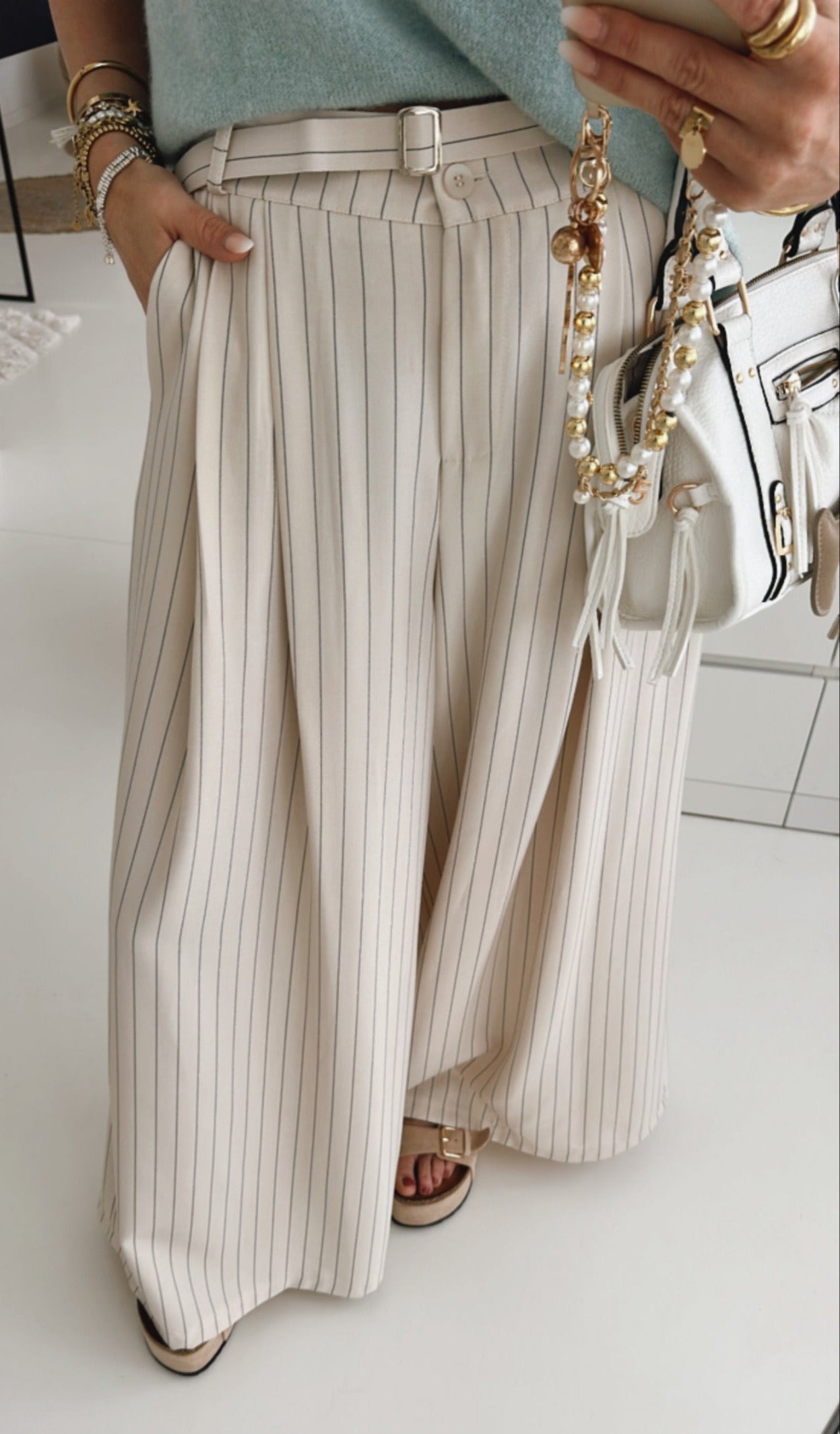 Hose Wide Leg Fine Stripes