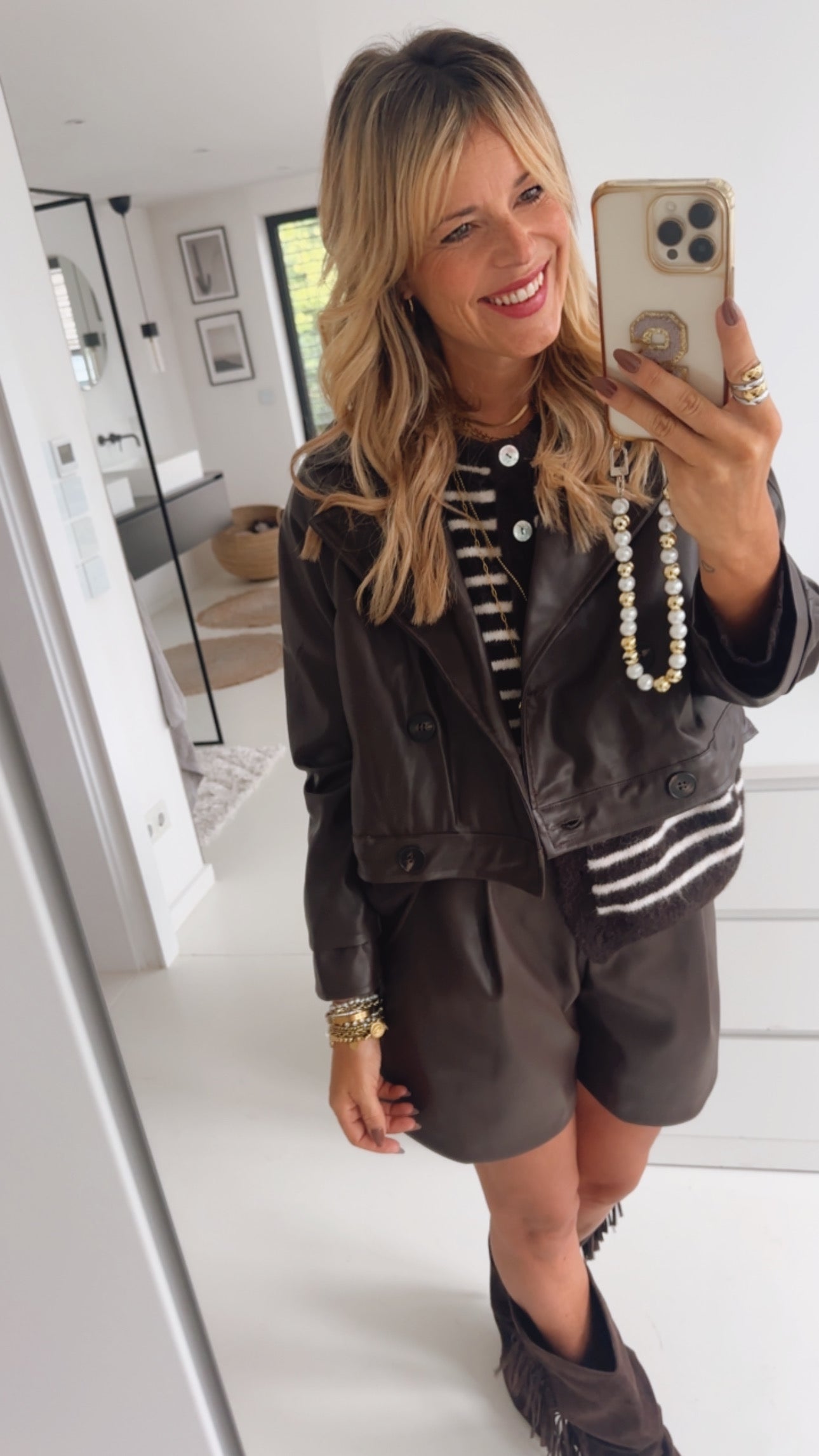 Caban Lederoptik Jacke Cropped
