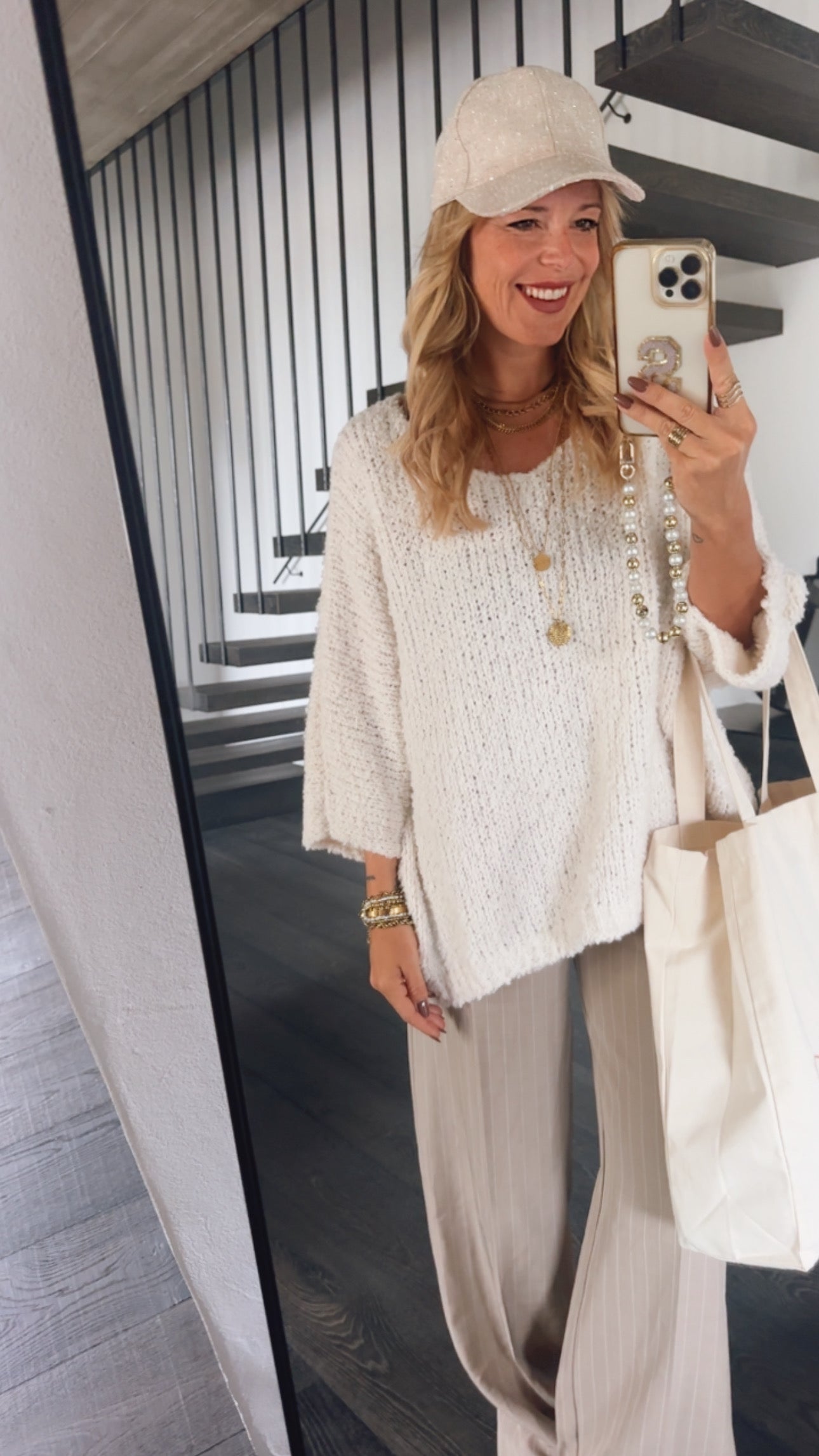 Grobstrick V-Neck Pulli Dreiviertelarm