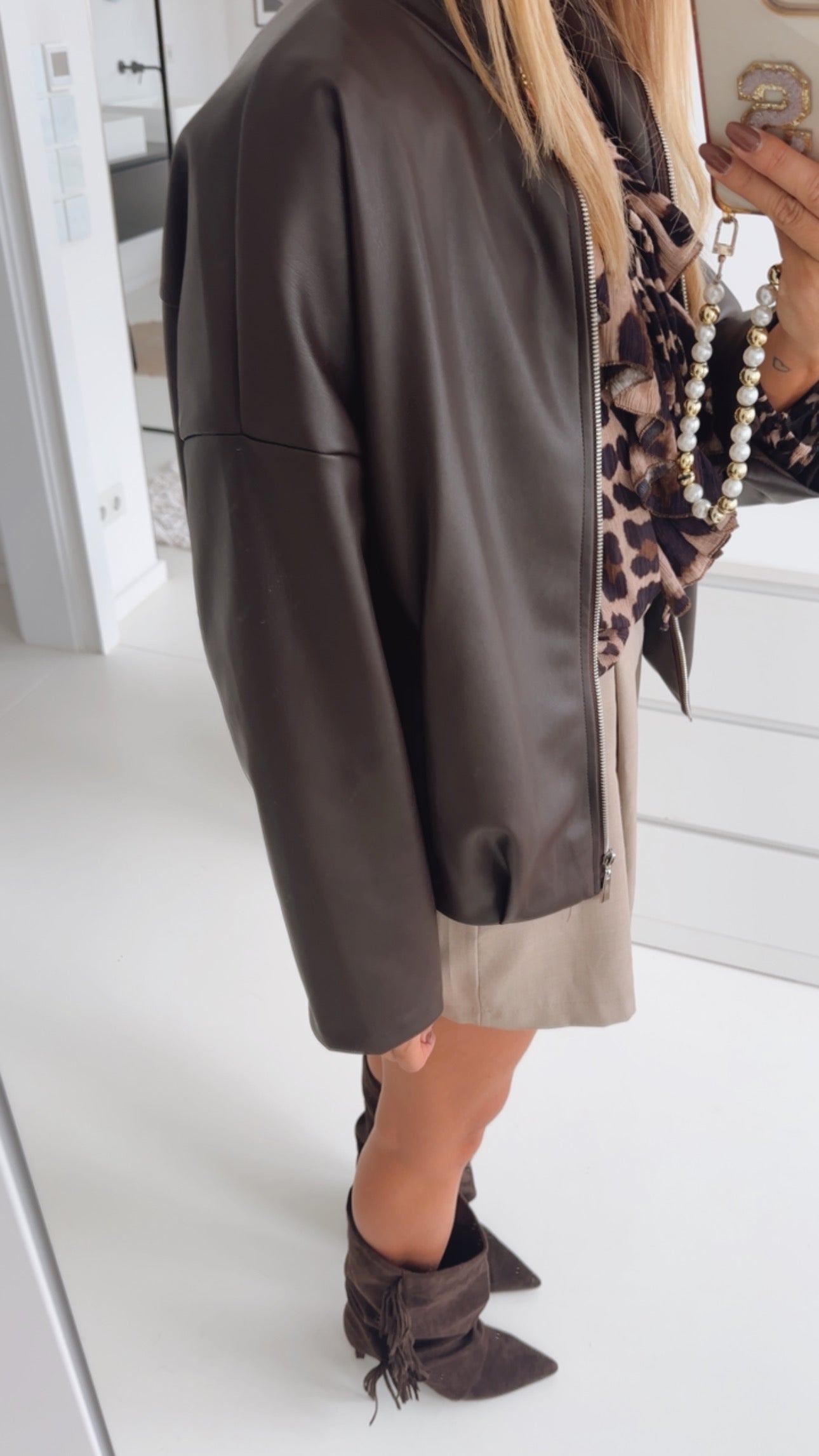 Midi Zip Jacke Lederoptik