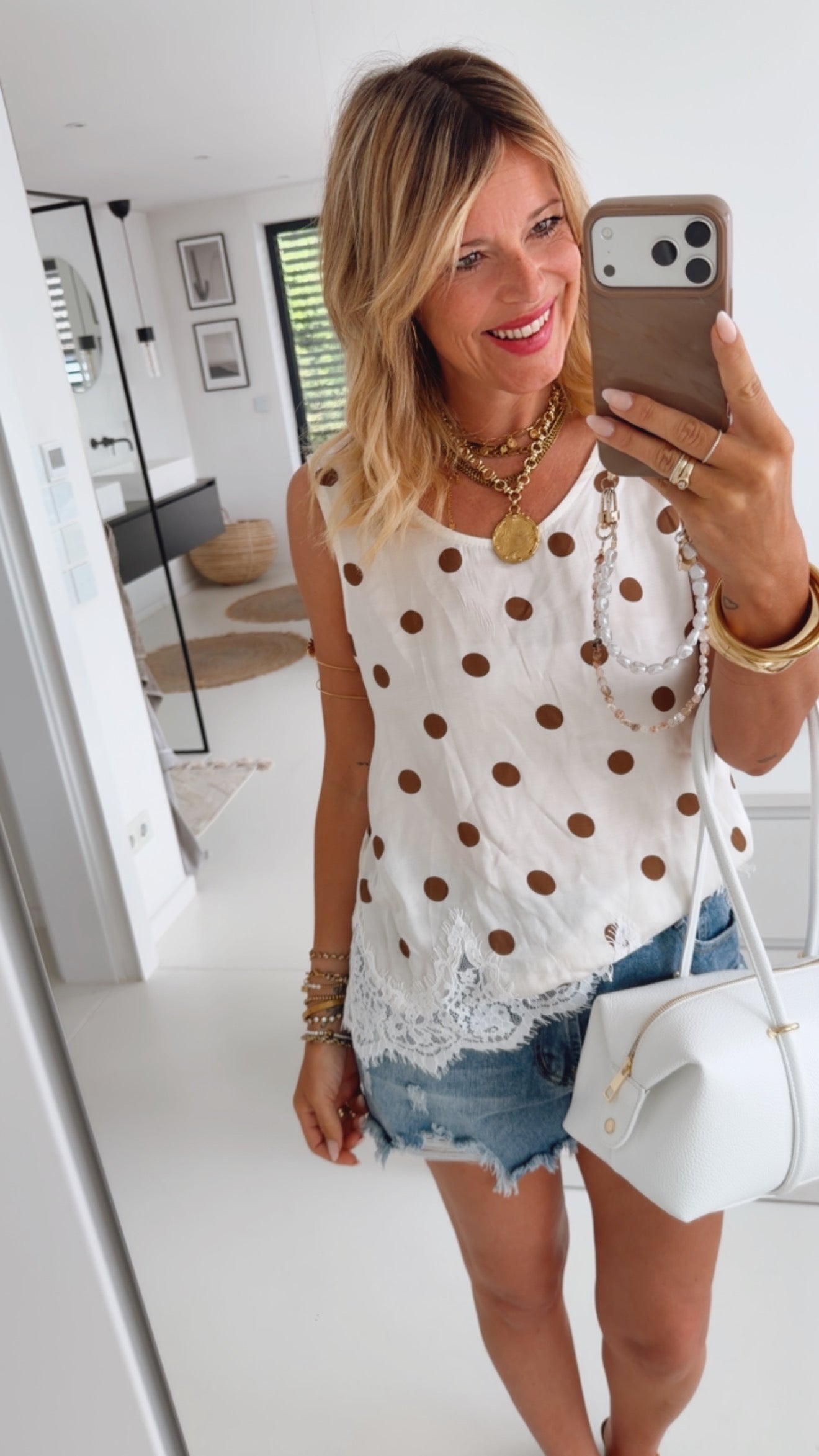 Polkadot Top mit Spitze
