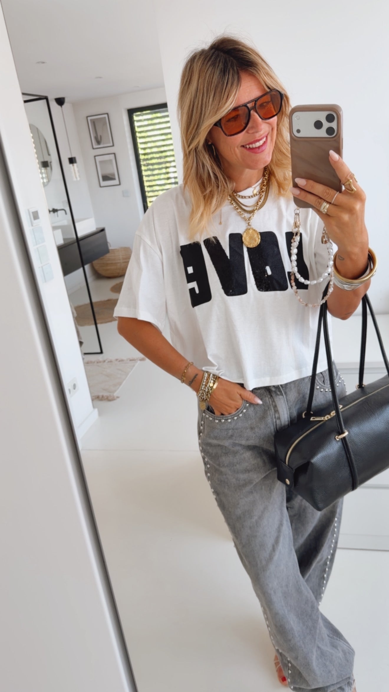 Midi T-Shirt Pailletten-Aufdruck