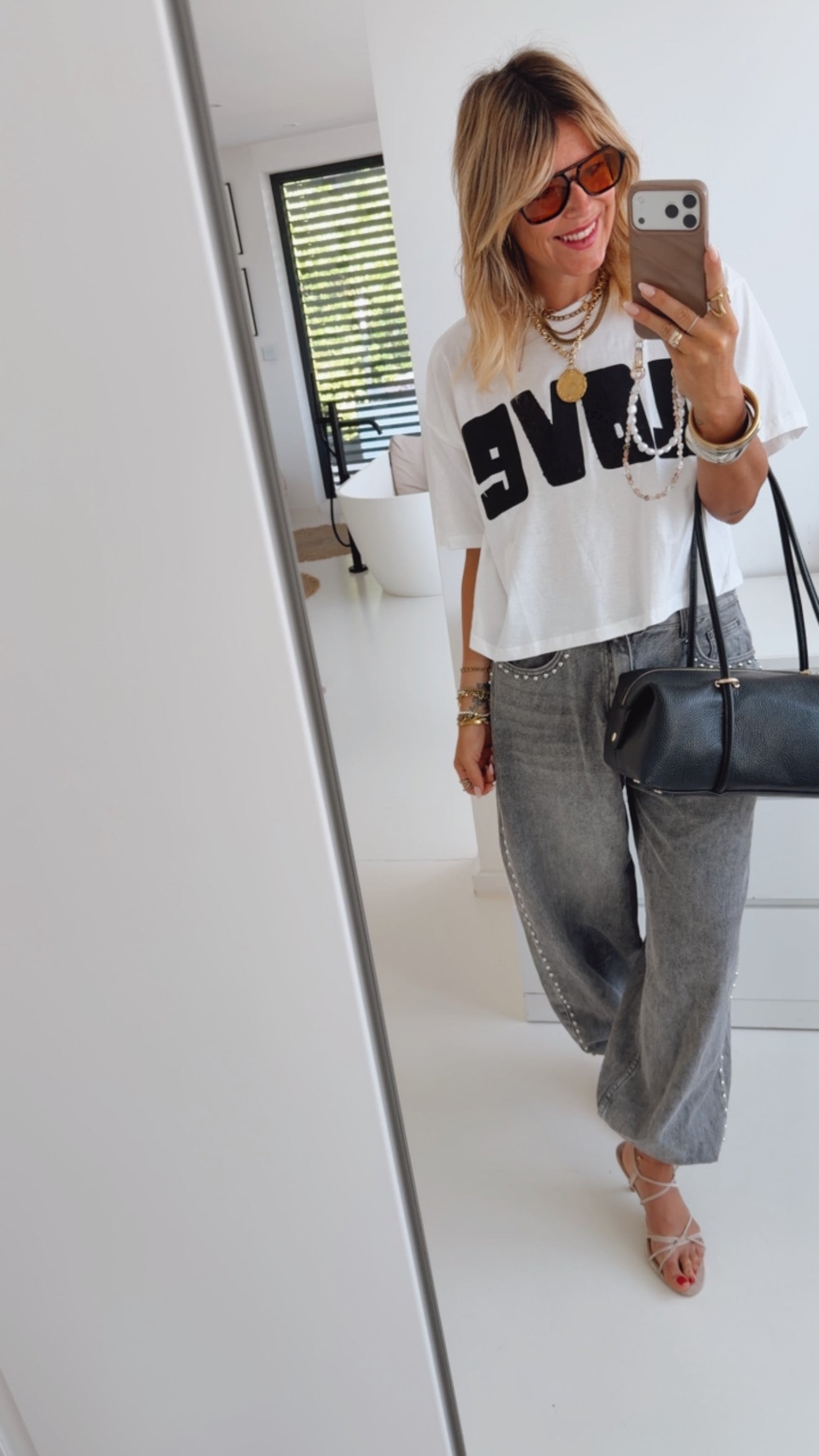 Midi T-Shirt Pailletten-Aufdruck