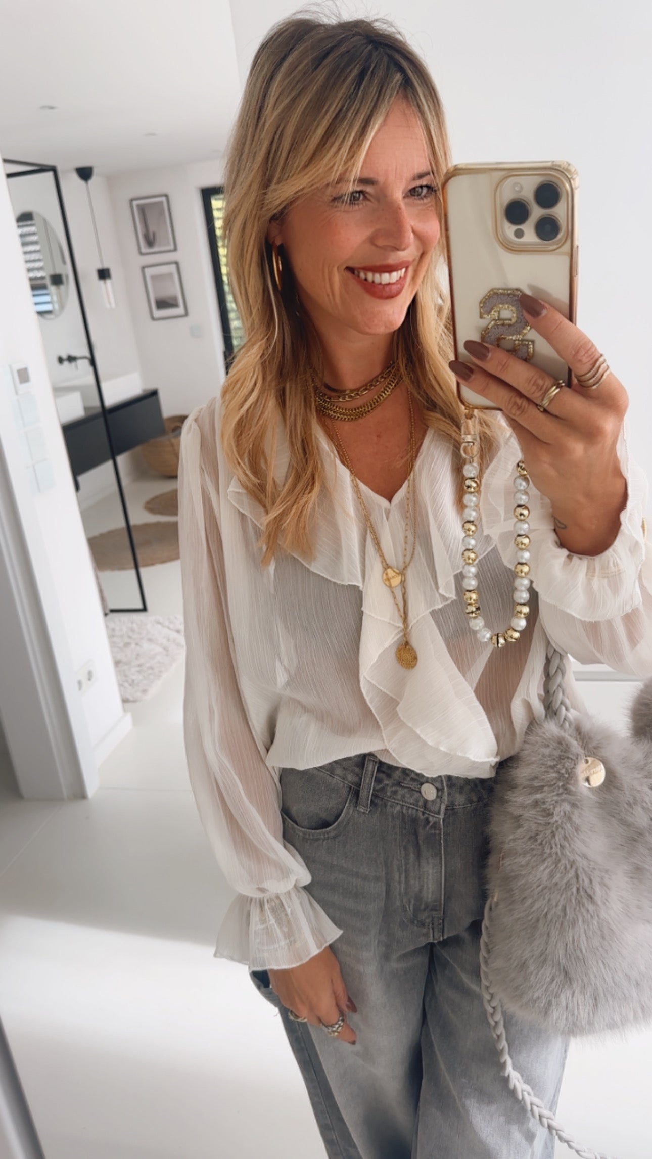 Midi Bluse Volant Rose