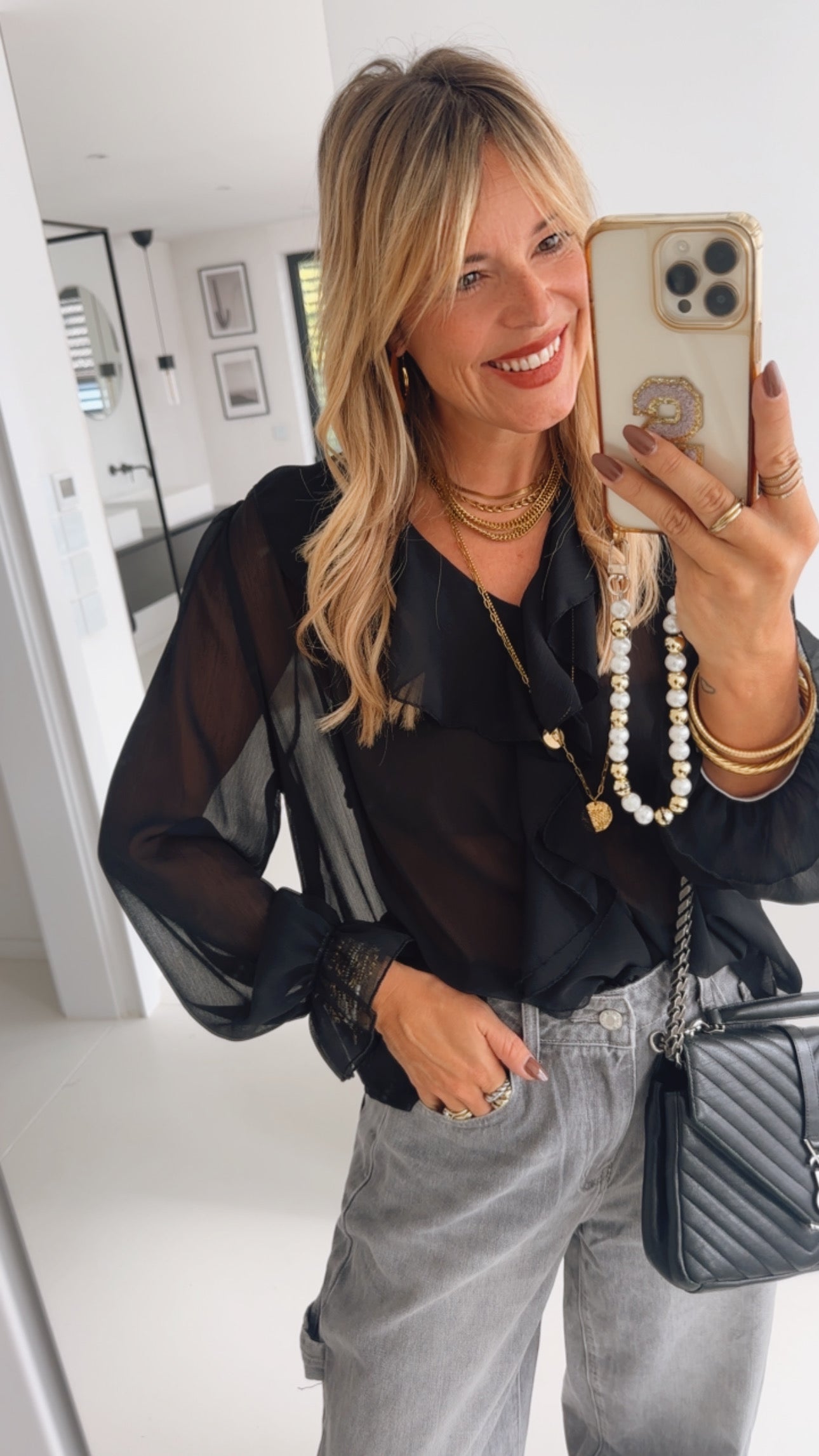 Midi Bluse Volant Rose