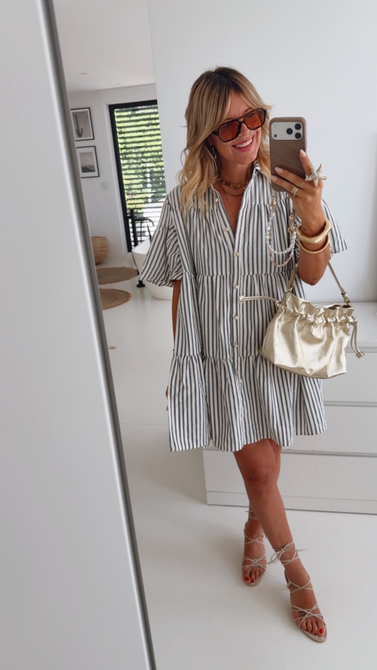 Midi Kleid Stripes mit Statement Knöpfen