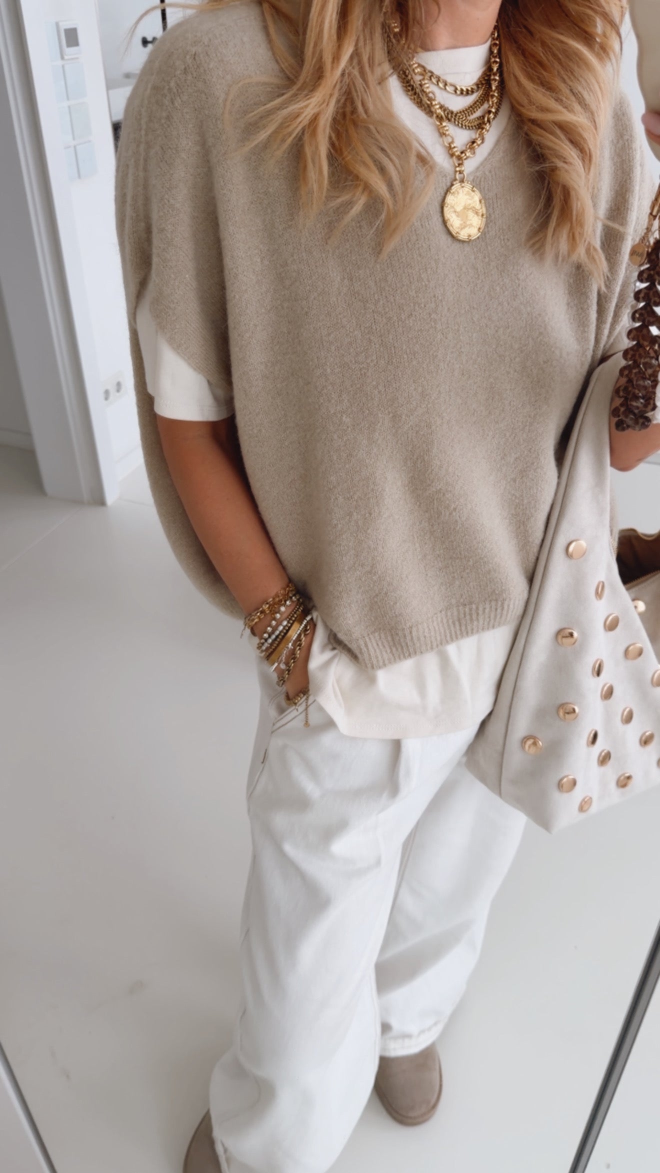 Midi Strick Pullunder Loose V-Neck