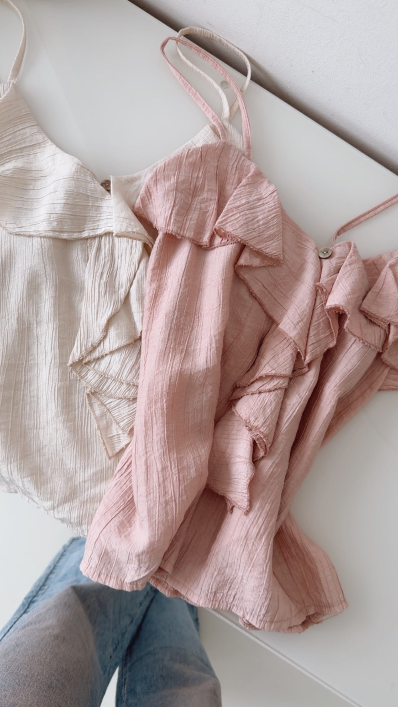 Structured Spaghetti Top Ruffles