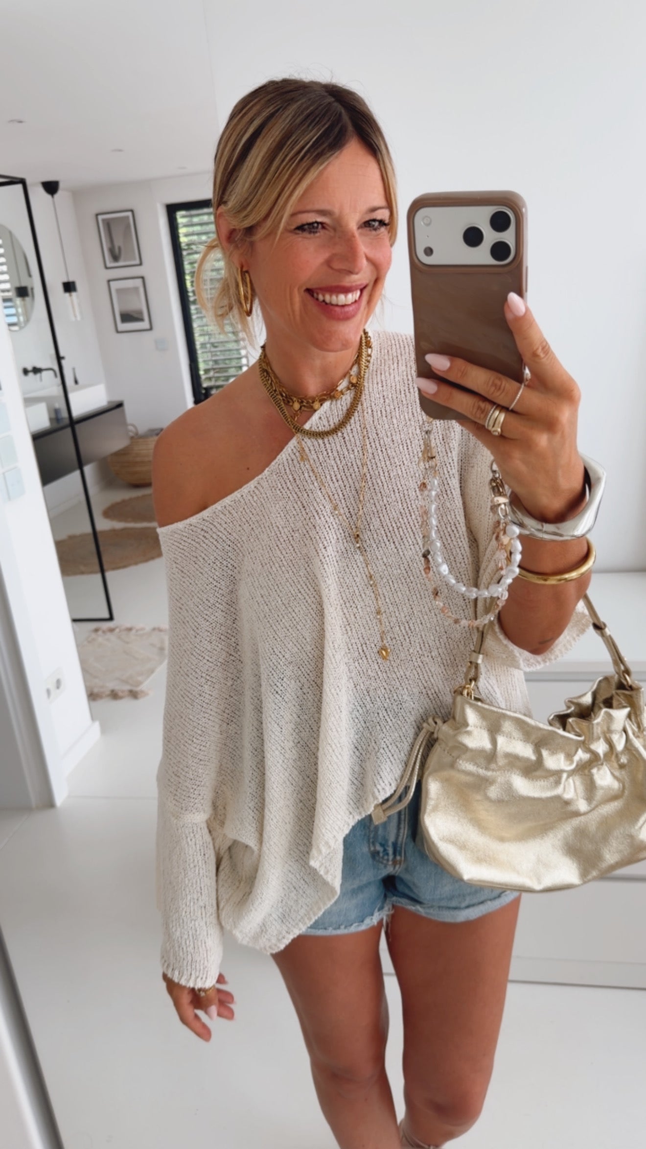 Midi Knit Pulli V-Neck Dreiviertelarm