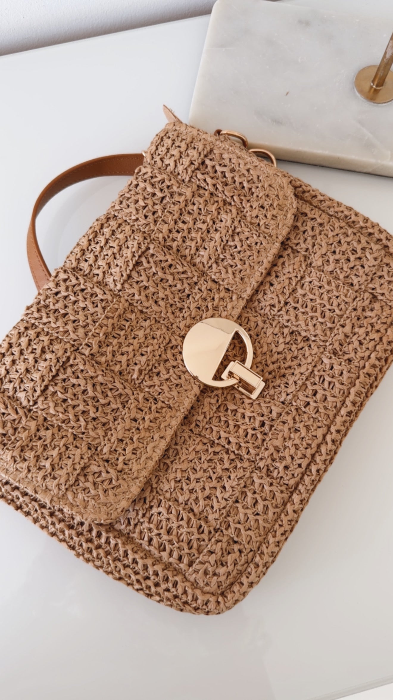 Midi Bast Tasche Weave