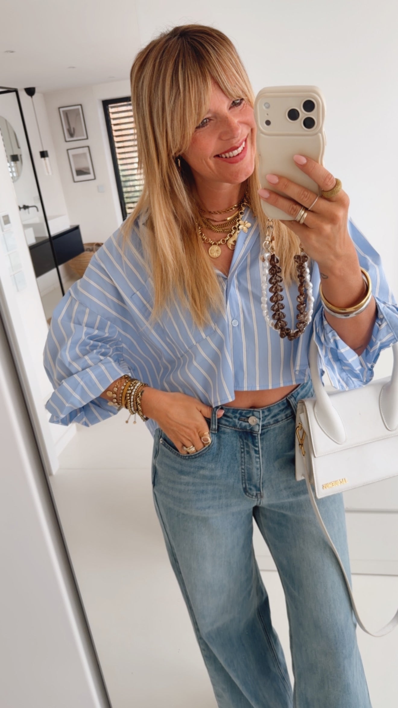 Cropped Oversize Hemd Stripes