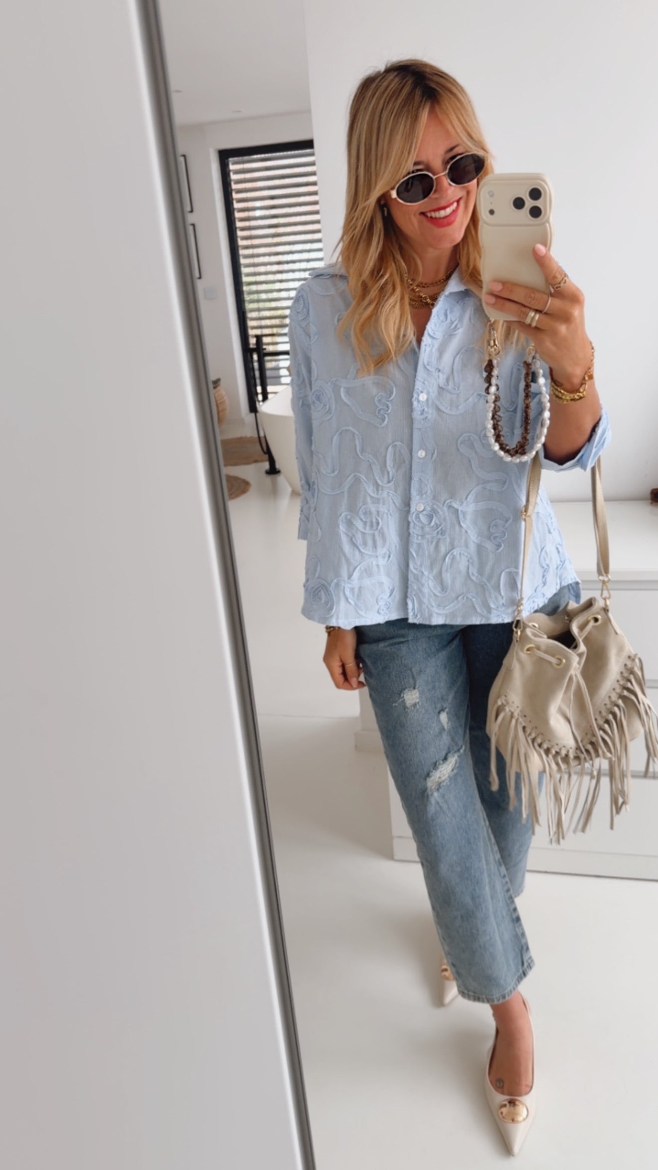 Streifen Hemd Structured Roses