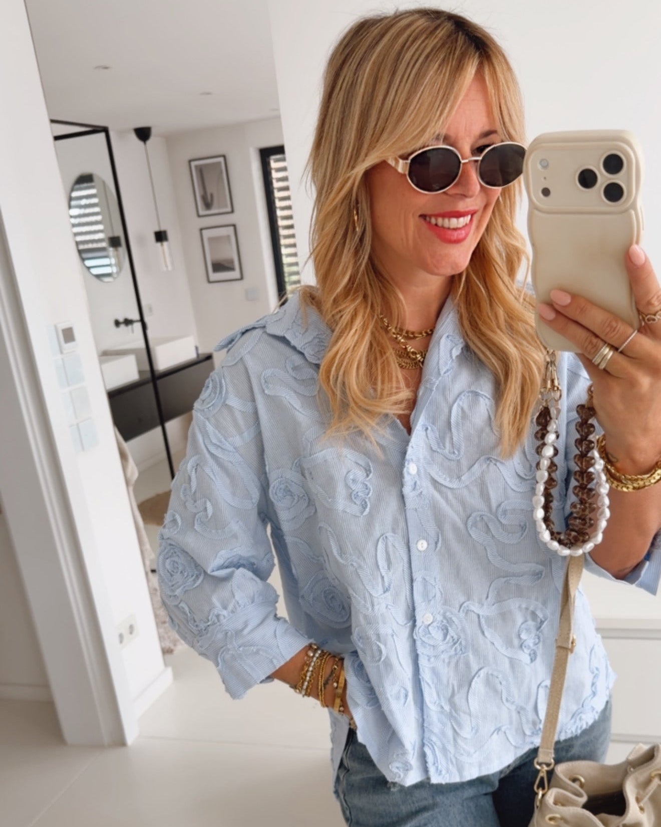 Streifen Hemd Structured Roses