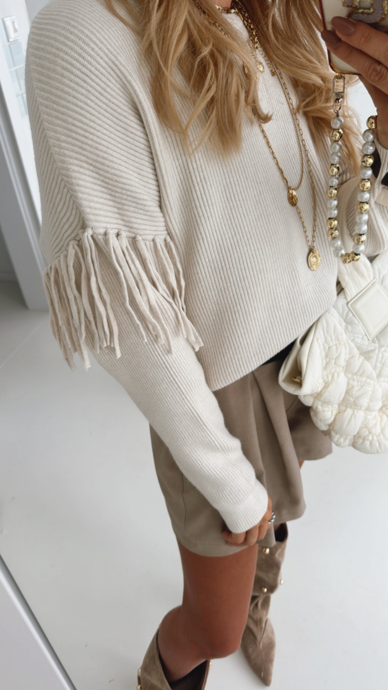 Midi Boho Pullover mit Fransenarm