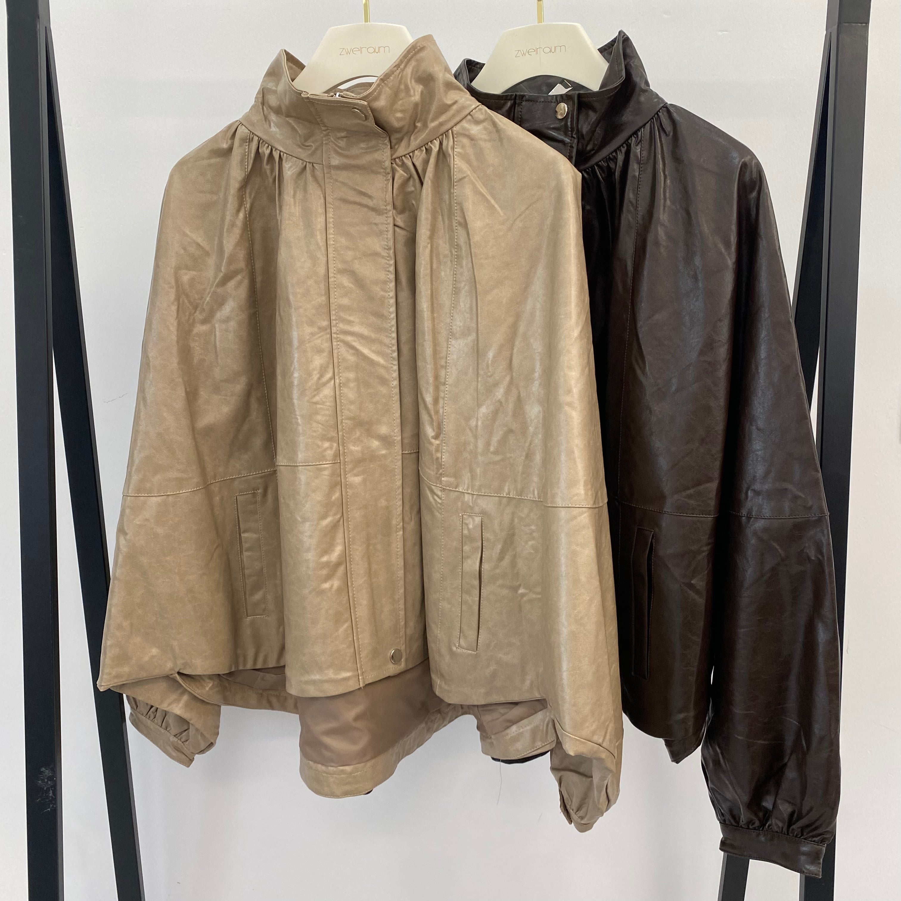 Loose Midi Jacke in Lederoptik