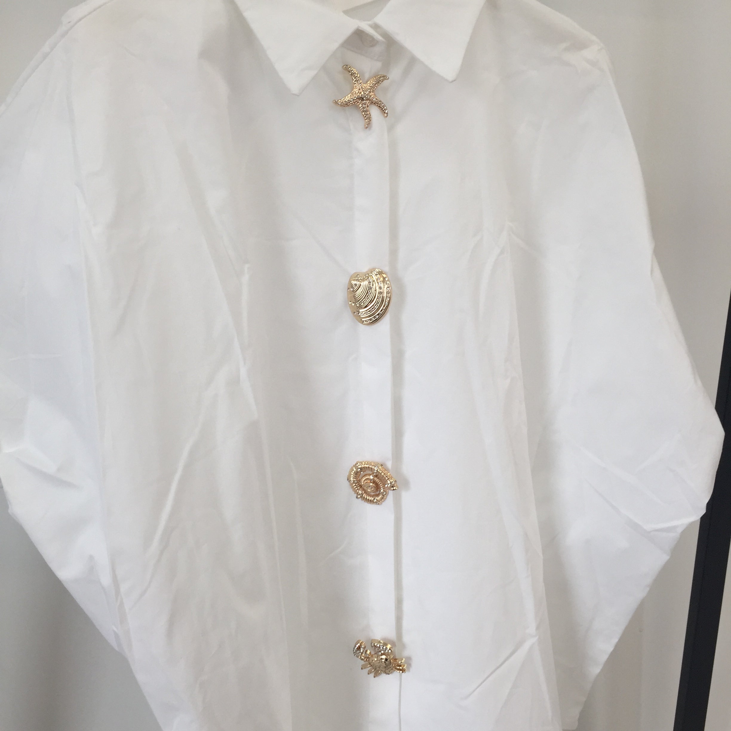 Hemd Bluse Statement Buttons Kurzarm