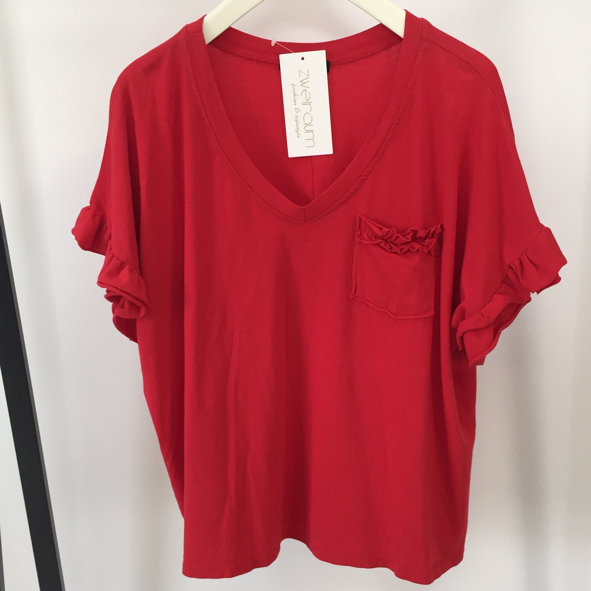 Shirt V-Neck Rüschenarm