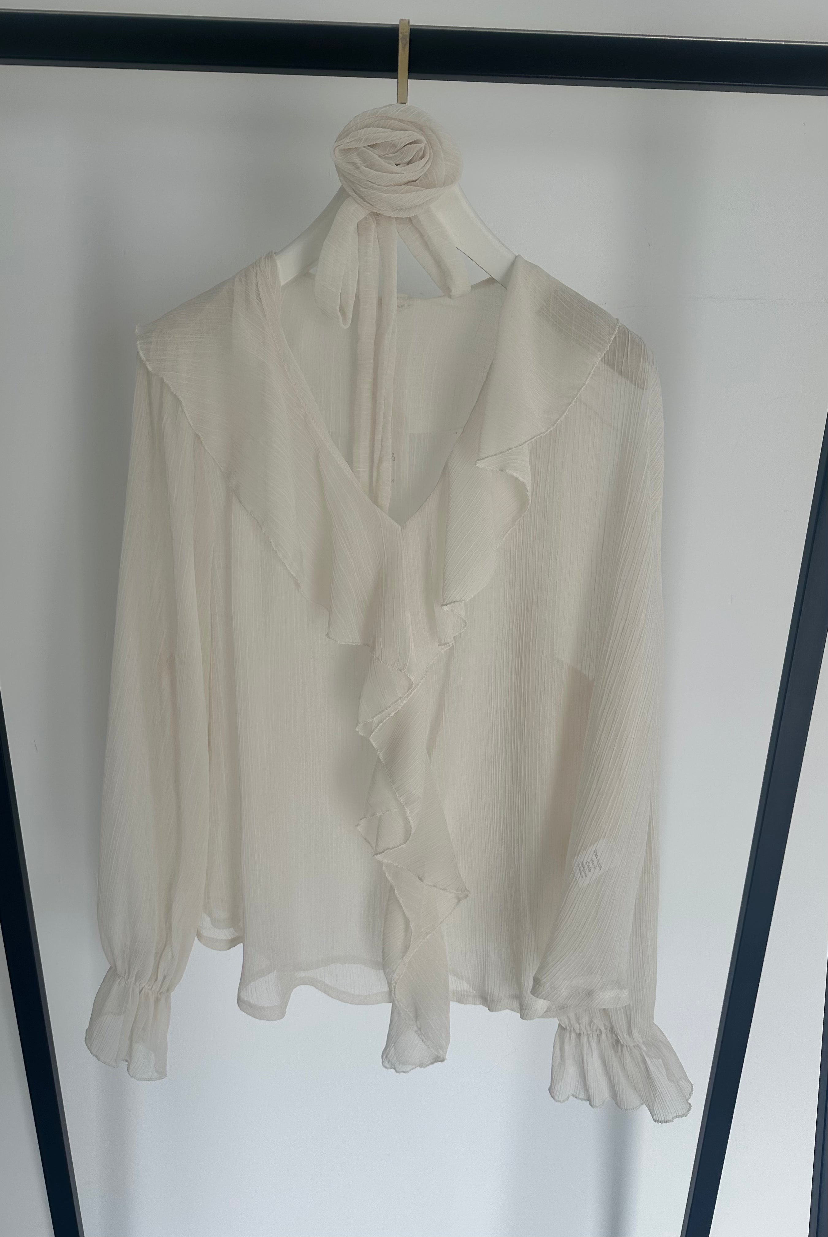 Midi Bluse Volant Rose