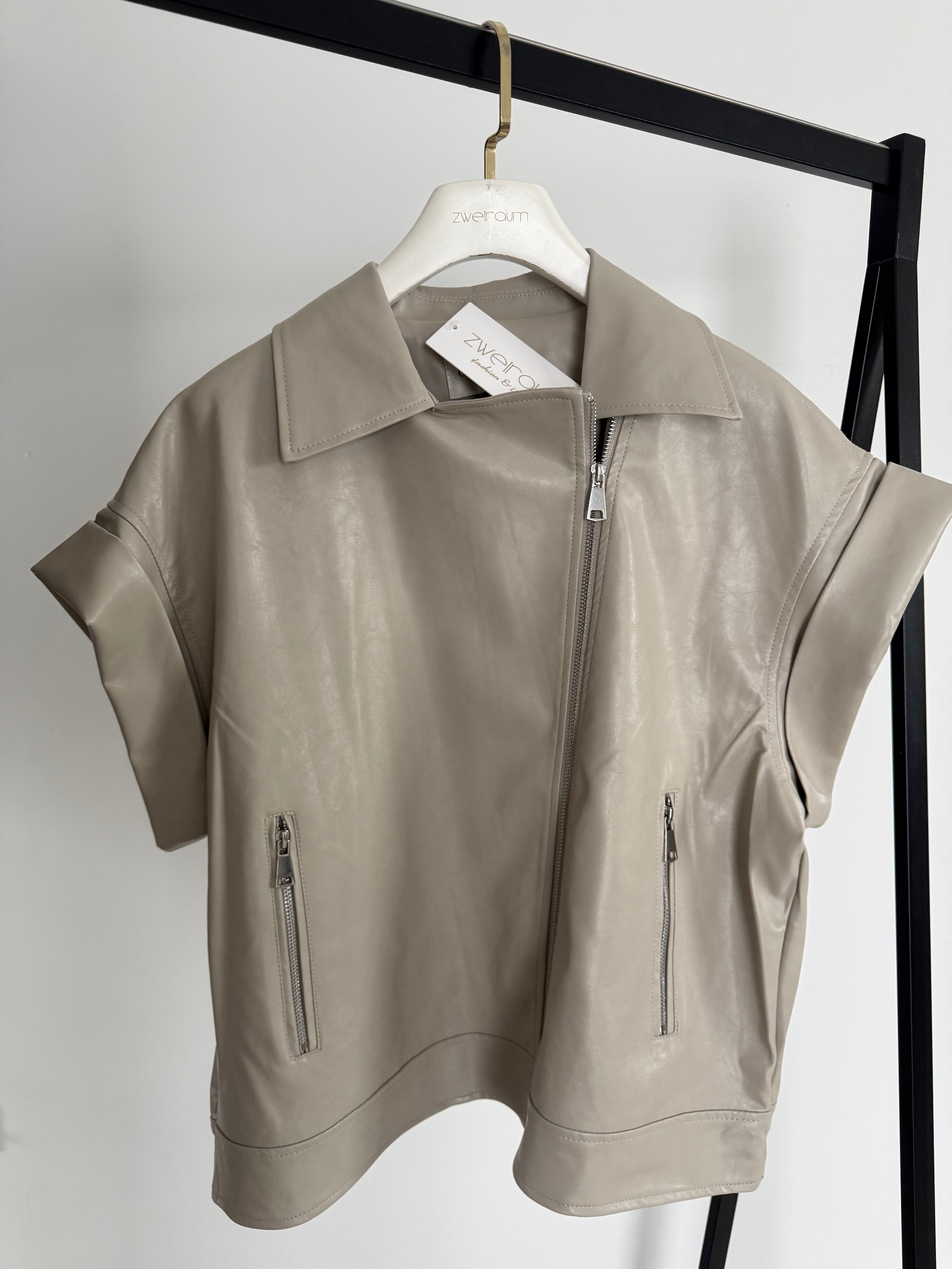 Loose Weste Lederoptik Zip