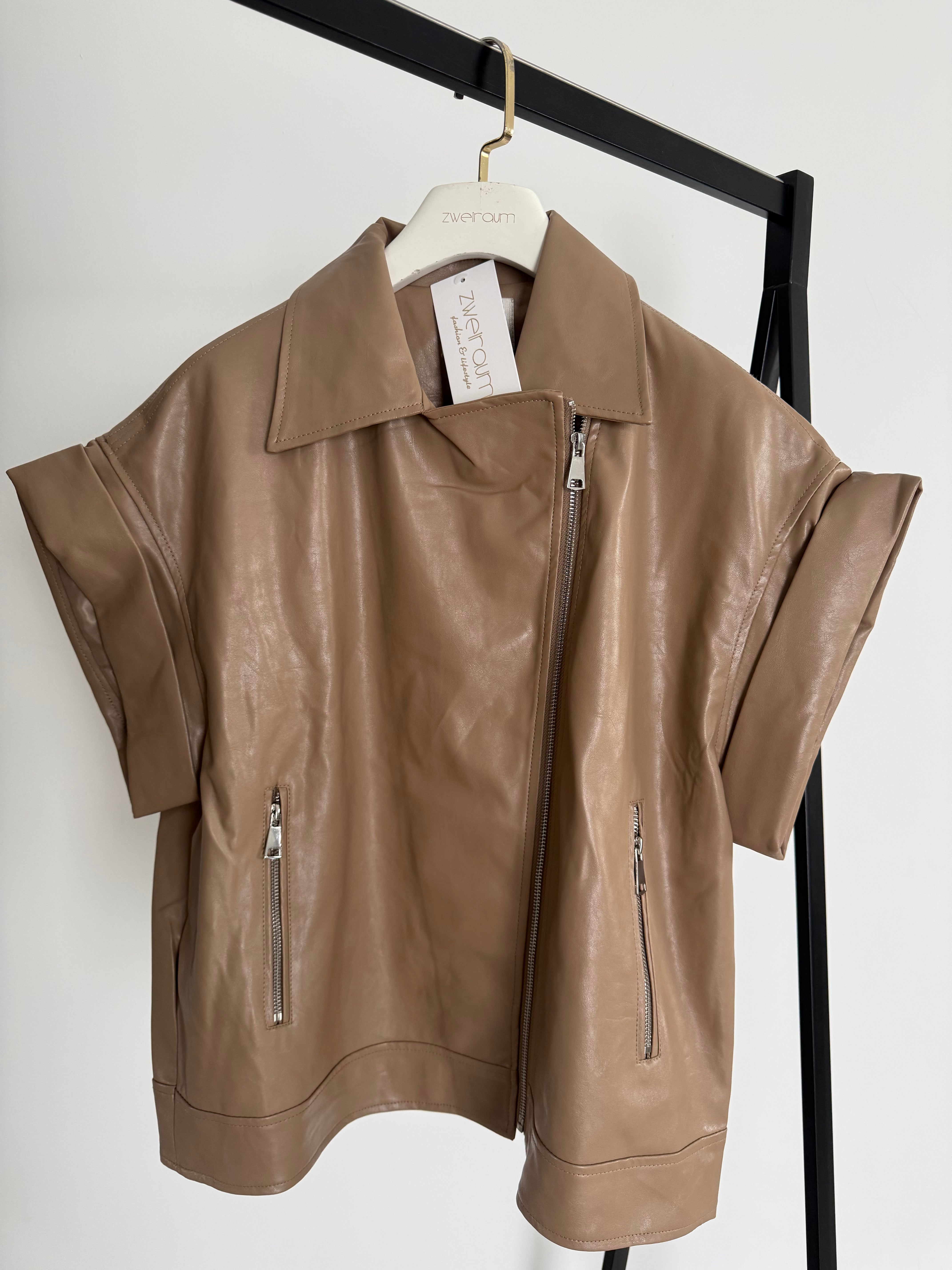 Loose Weste Lederoptik Zip