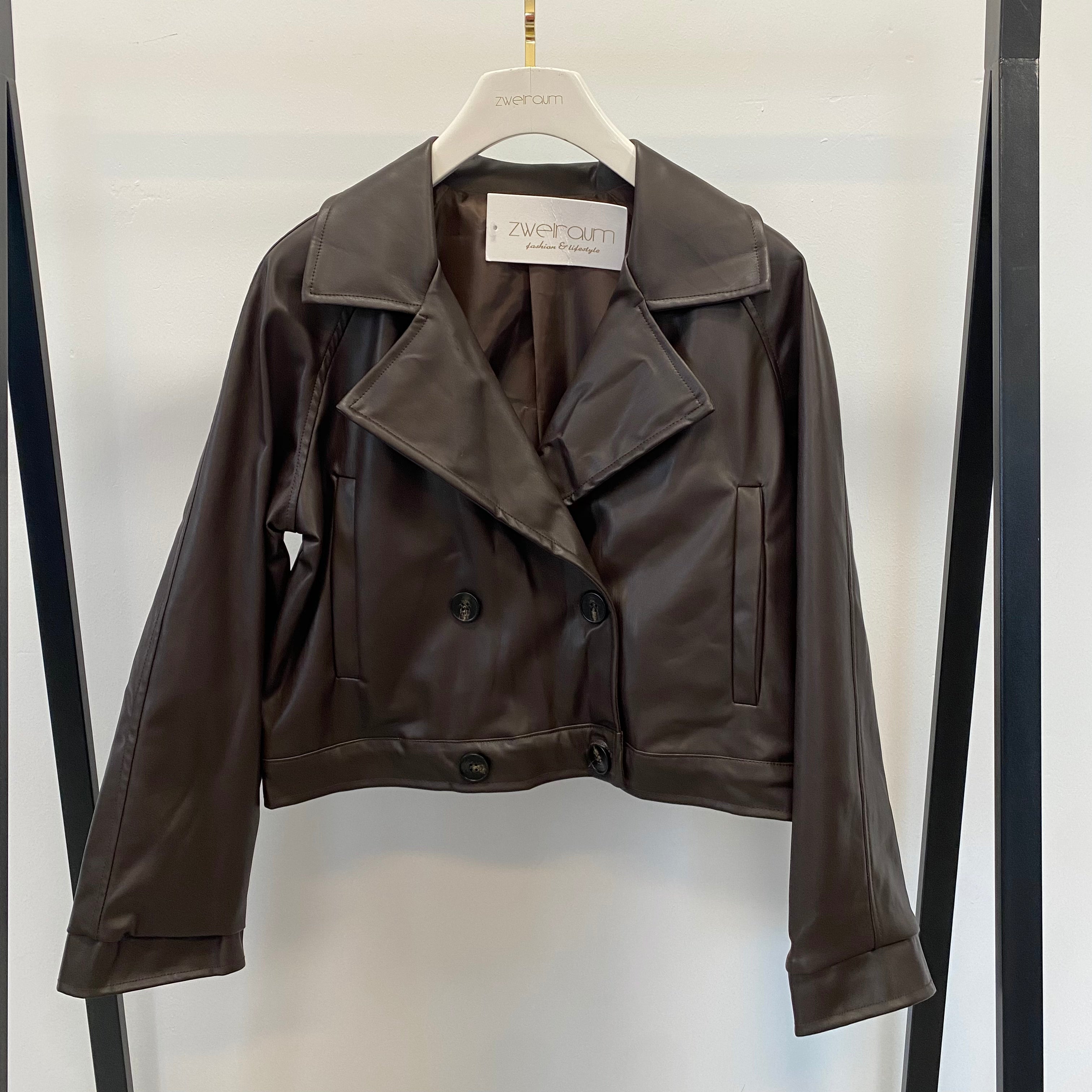 Caban Lederoptik Jacke Cropped