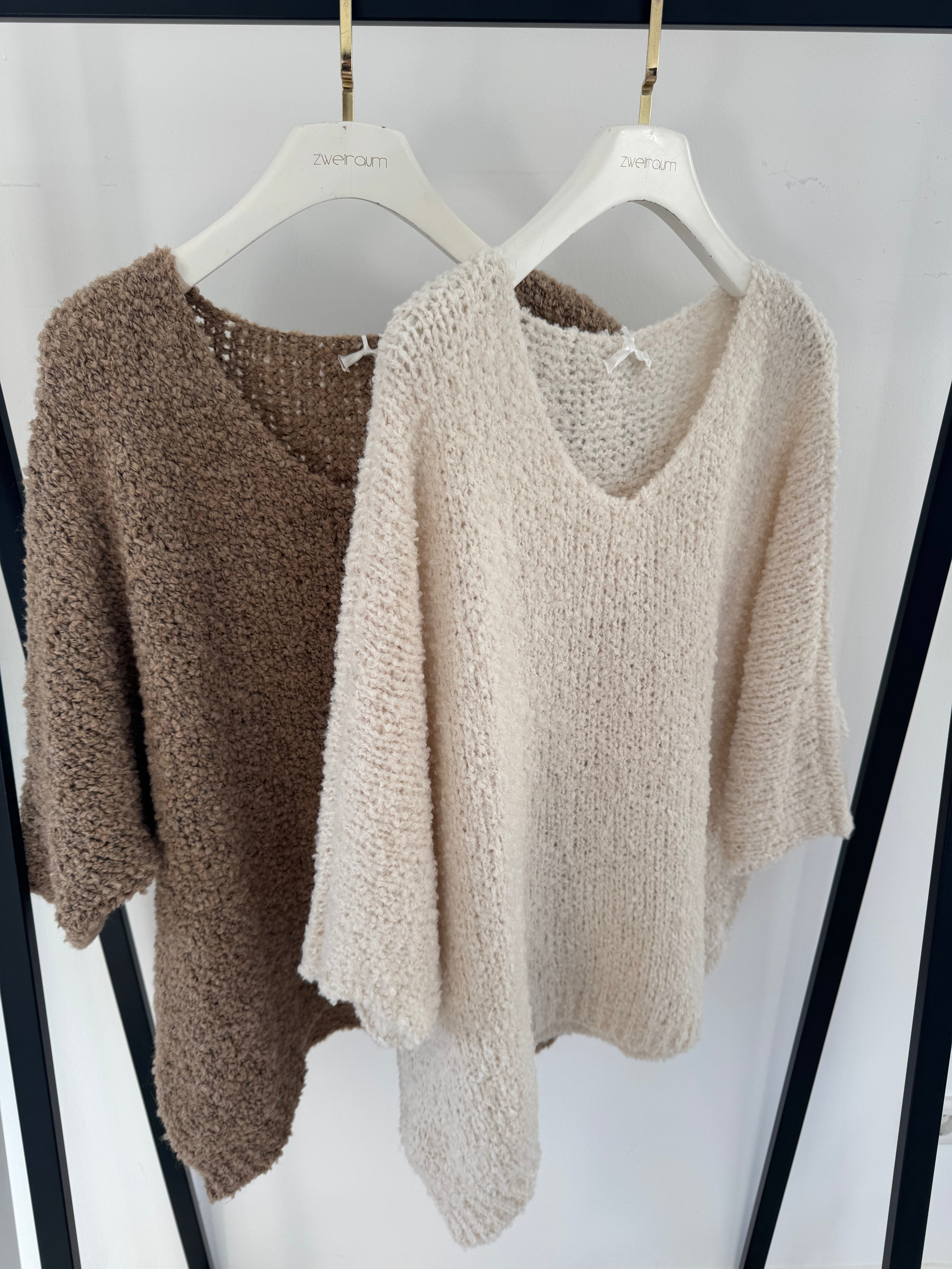Grobstrick V-Neck Pulli Dreiviertelarm